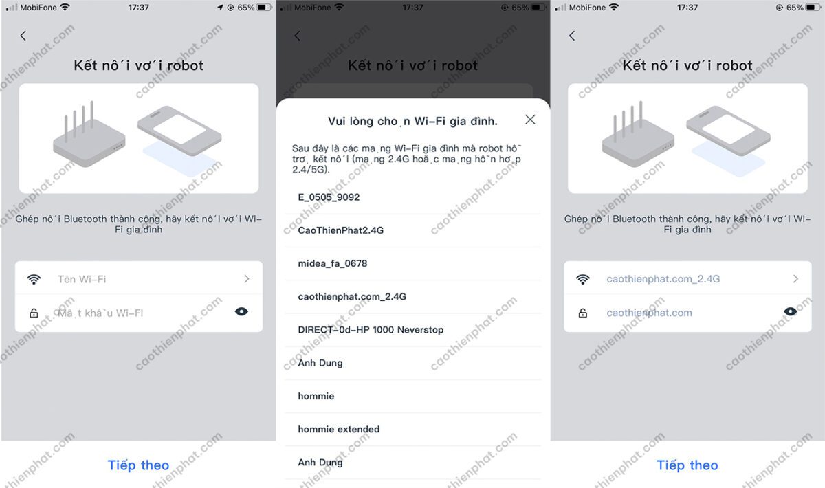 Kết nối Wifi và nhập mật khẩu wifi