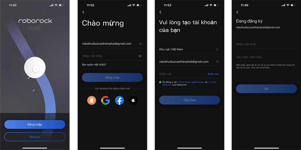 Đăng ký - Đăng nhập tài khoản Roborock