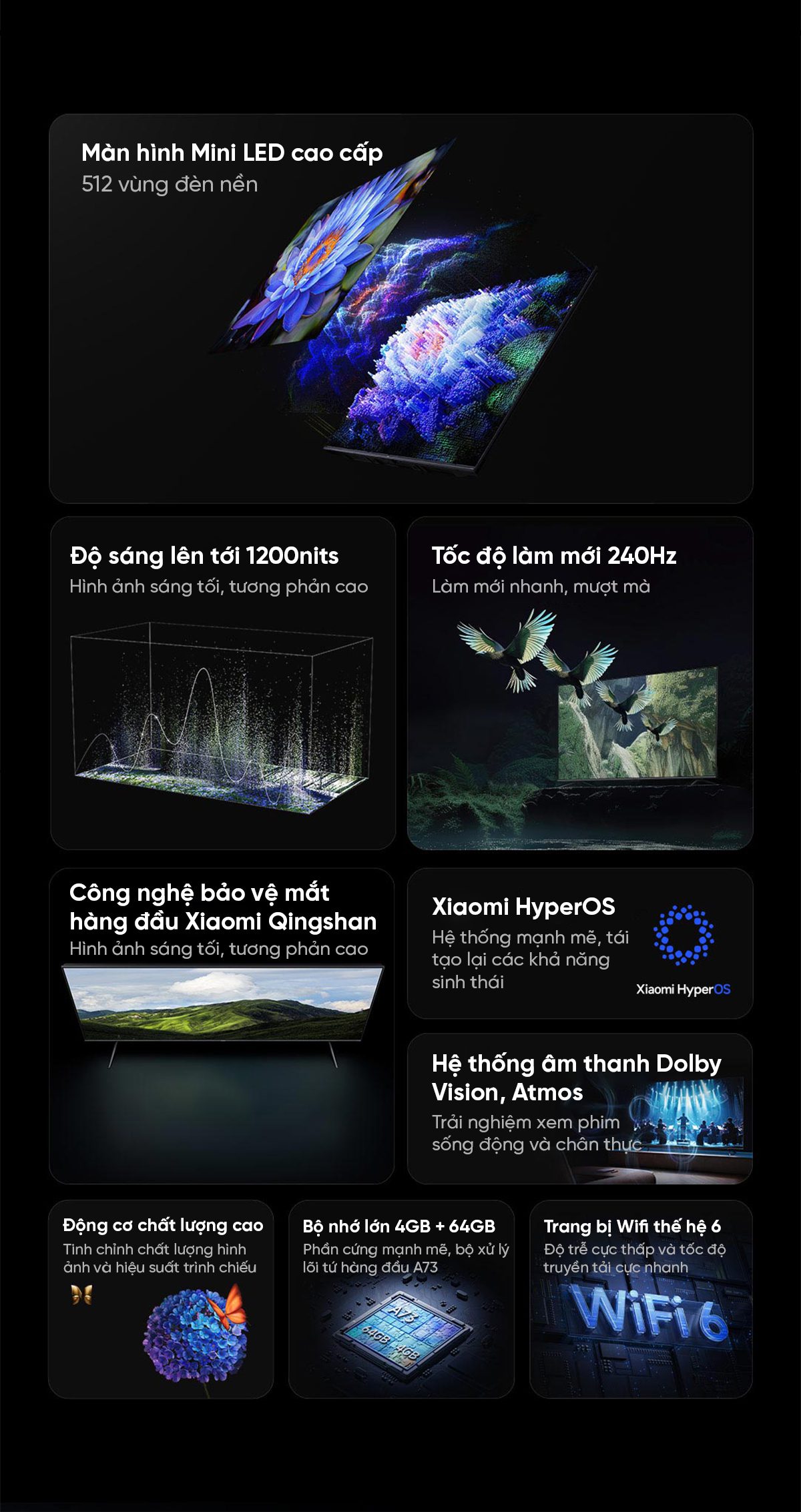 Tivi Xiaomi S 75 Mini LED 75 Inch 240Hz Ram 4/64GB
