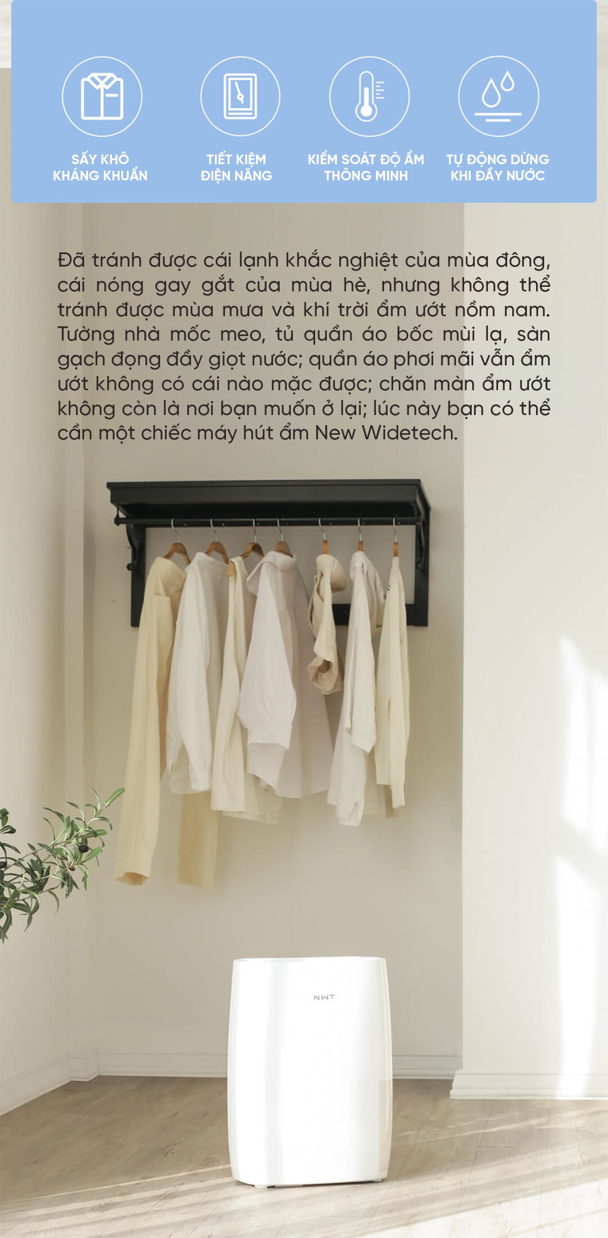 Máy Hút Ẩm Thông Minh Xiaomi NWT 18L Kèm Lưới Lọc Kháng Khuẩn