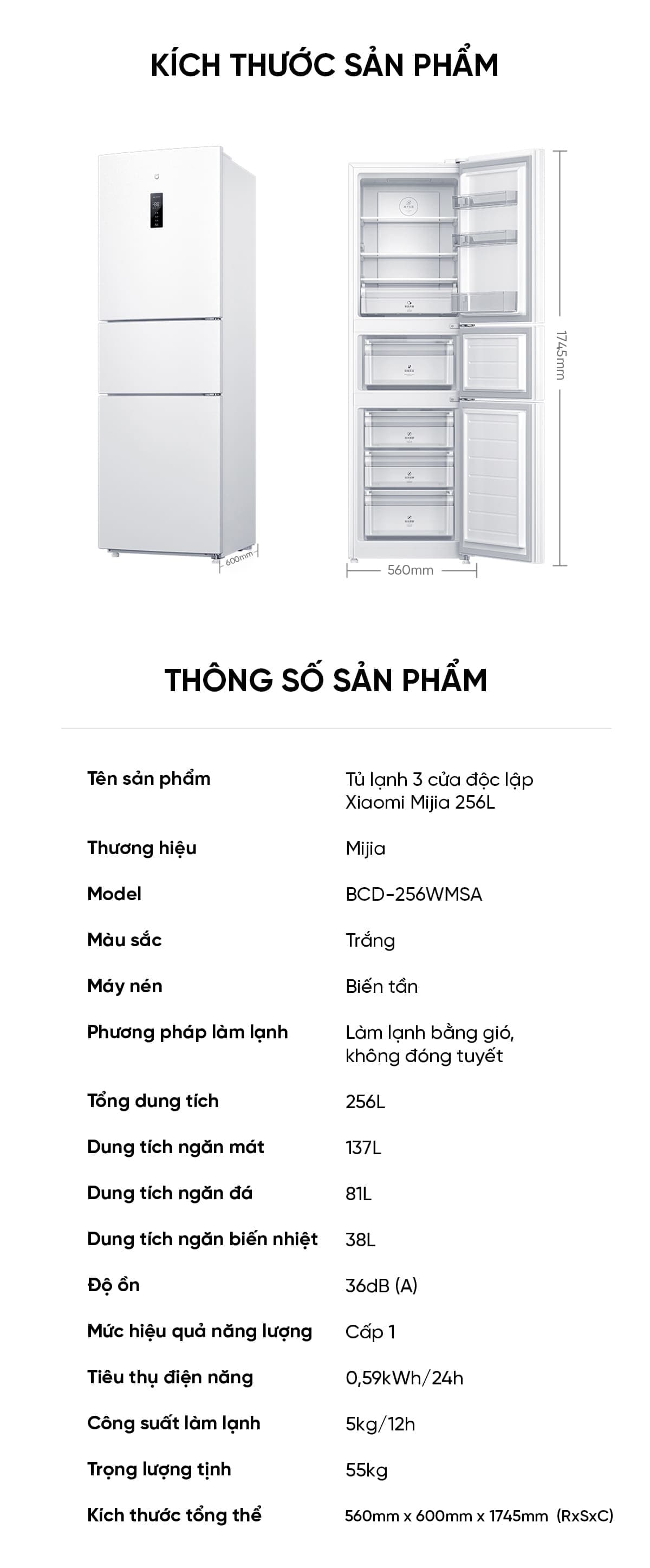 Tủ lạnh Xiaomi Mijia 256L thiết kế 3 cửa độc lập