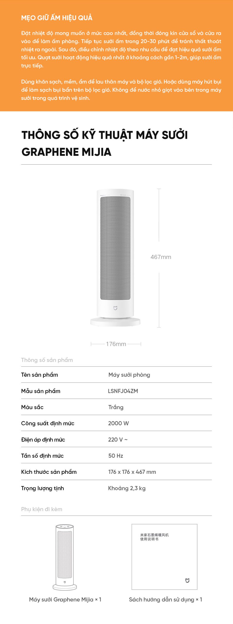 Máy Sưởi Đứng Xiaomi Mijia Graphene LSNFJ04ZM Cảm Ứng