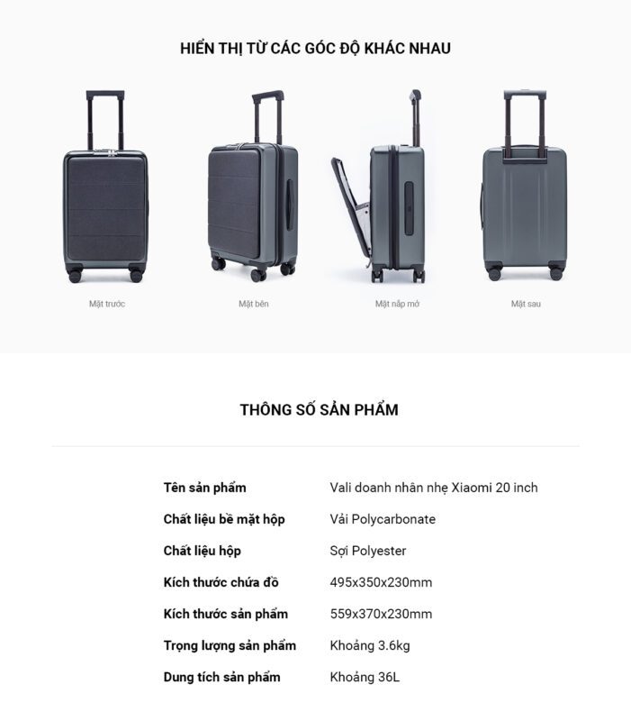 Vali Doanh Nhân Nhẹ Xiaomi 20 inch