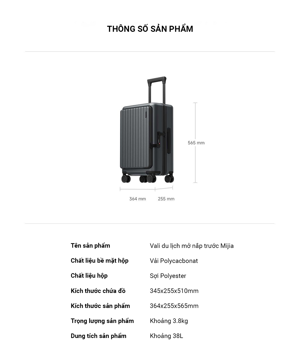 Vali Du Lịch Mở Nắp Trước Mijia 20 inch
