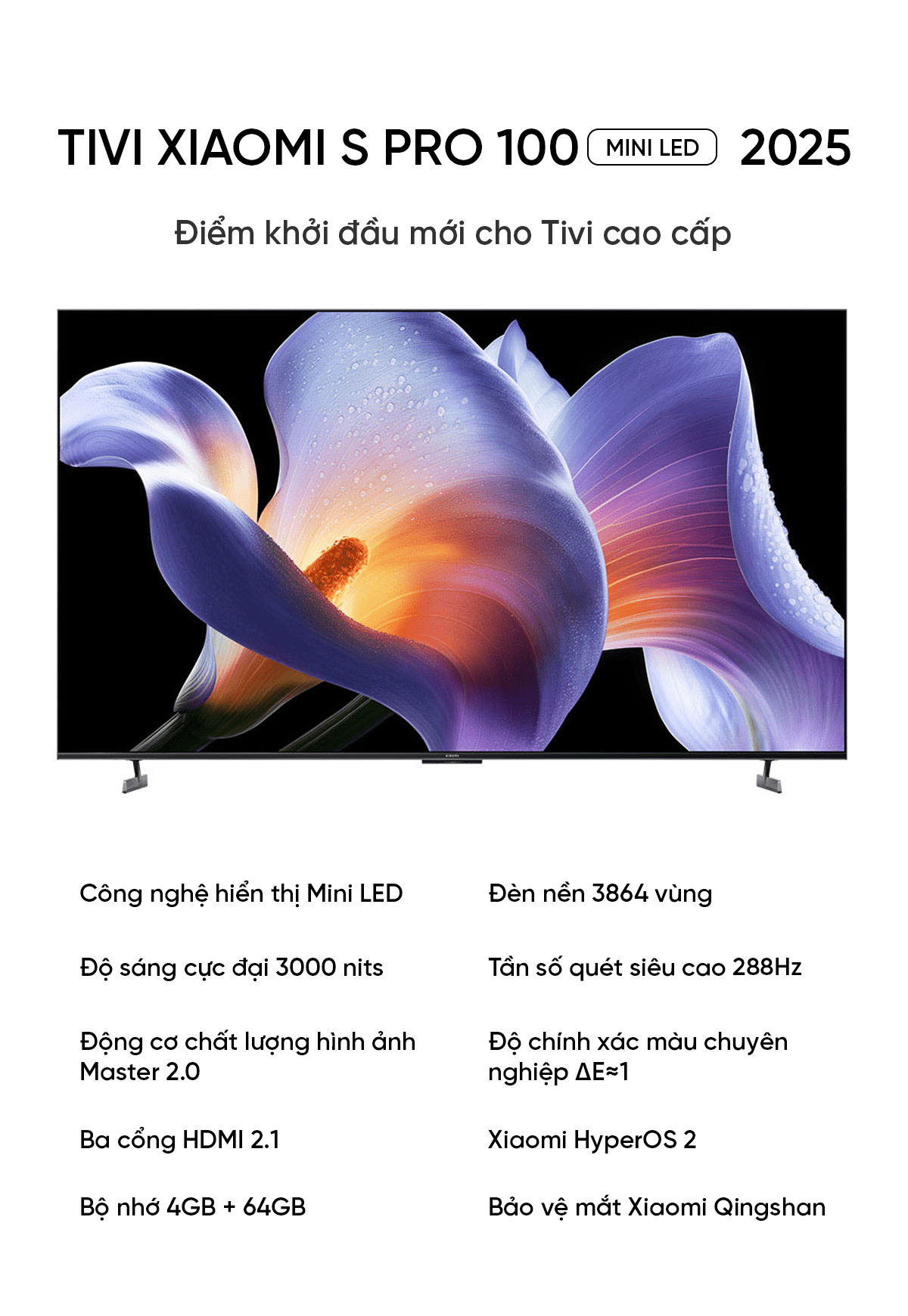 Tivi Xiaomi S Pro 100 Mini LED 100 Inch 2025 288Hz Ram 4/64GB