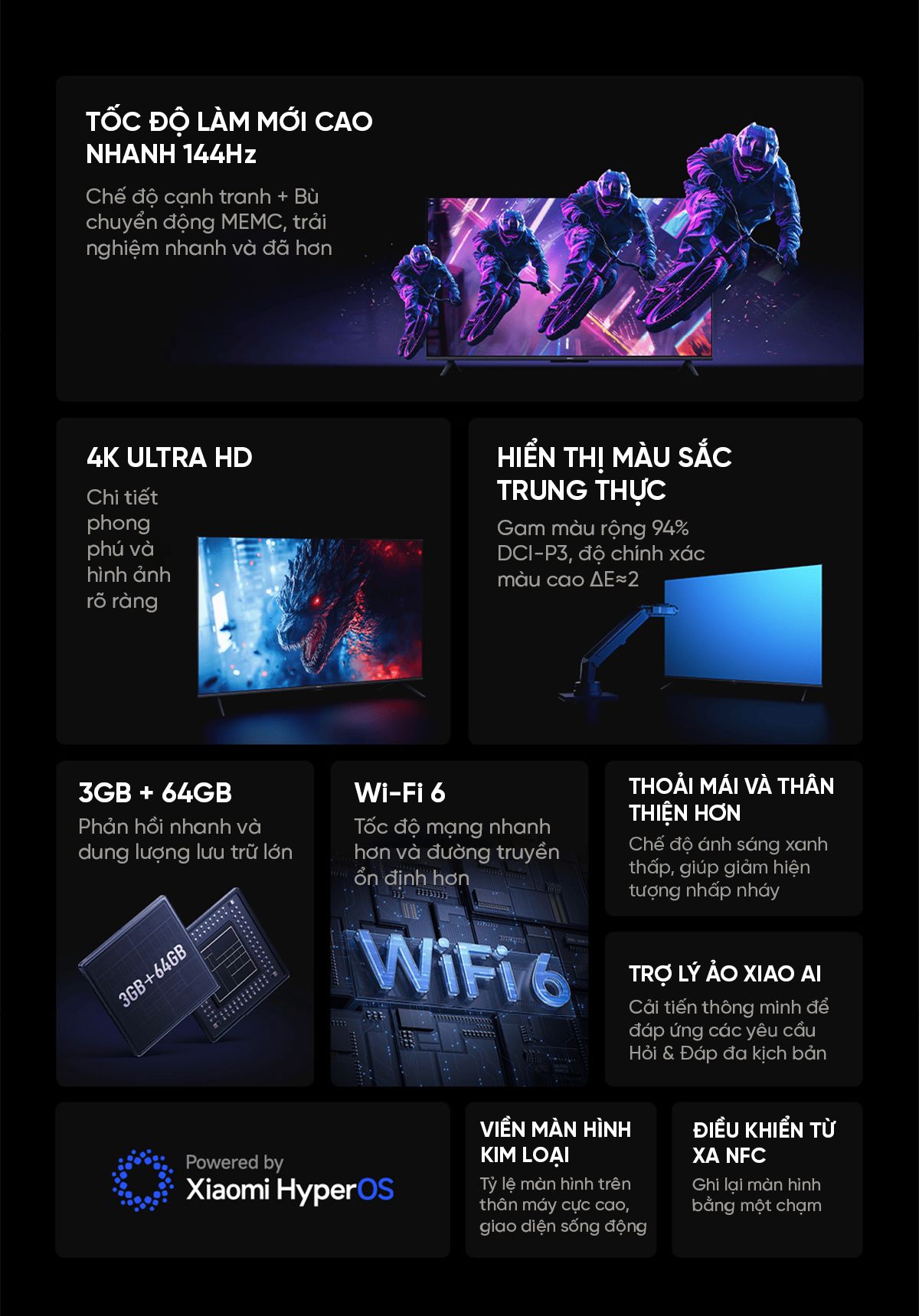 Tivi Xiaomi Redmi A Pro 55 Inch Ram 3/64GB 144Hz Tiết Kiệm Điện