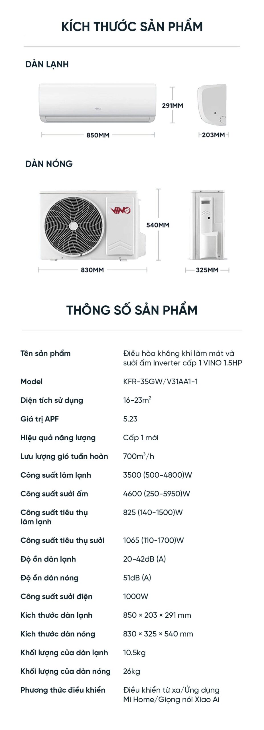 Điều hòa 2 chiều 12000BTU Xiaomi Vino 1.5HP tiết kiệm điện cấp 1 KFR-35GW/V31AA1-1