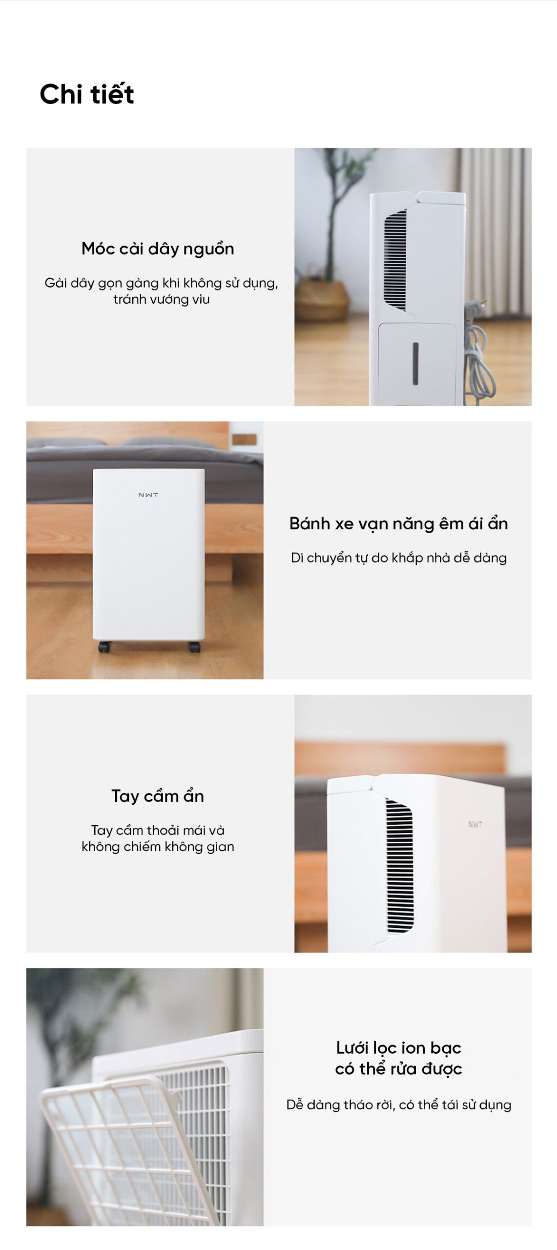 Máy Hút Ẩm Thông Minh Xiaomi NWT 16L Có Bánh Xe Kèm Lưới Lọc Kháng Khuẩn