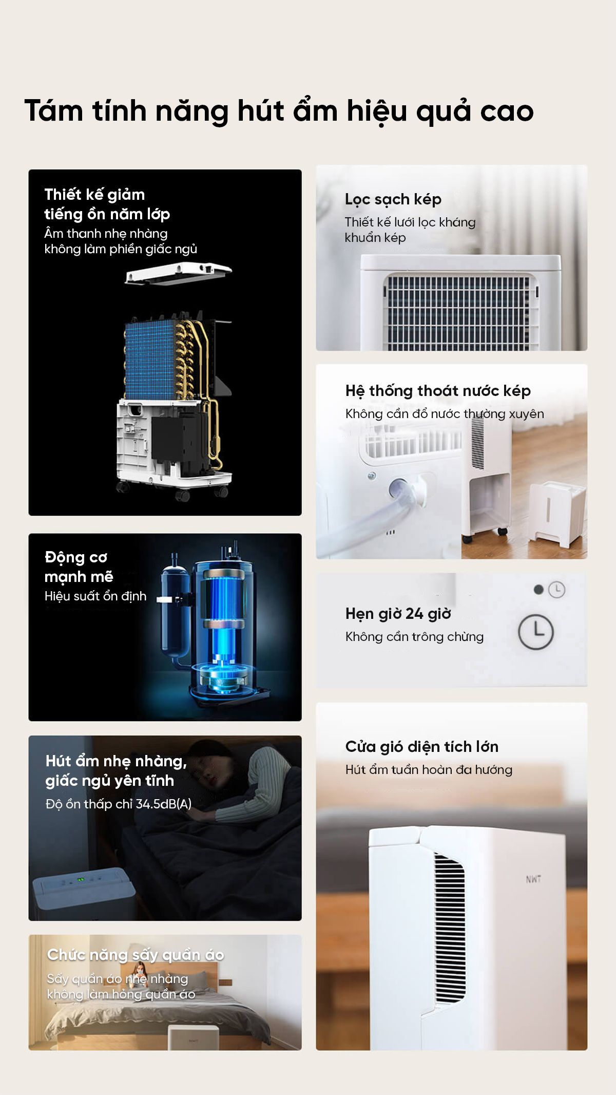 Máy Hút Ẩm Thông Minh Xiaomi NWT 16L Có Bánh Xe Kèm Lưới Lọc Kháng Khuẩn