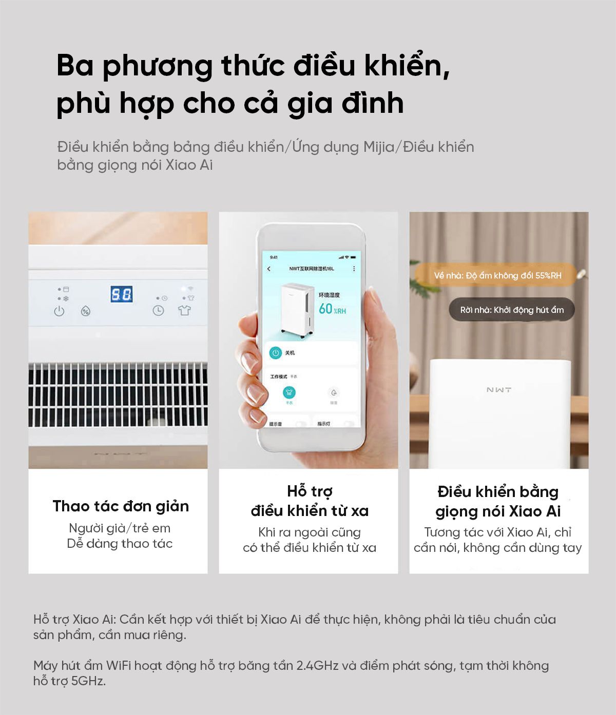 Máy Hút Ẩm Thông Minh Xiaomi NWT 16L Có Bánh Xe Kèm Lưới Lọc Kháng Khuẩn