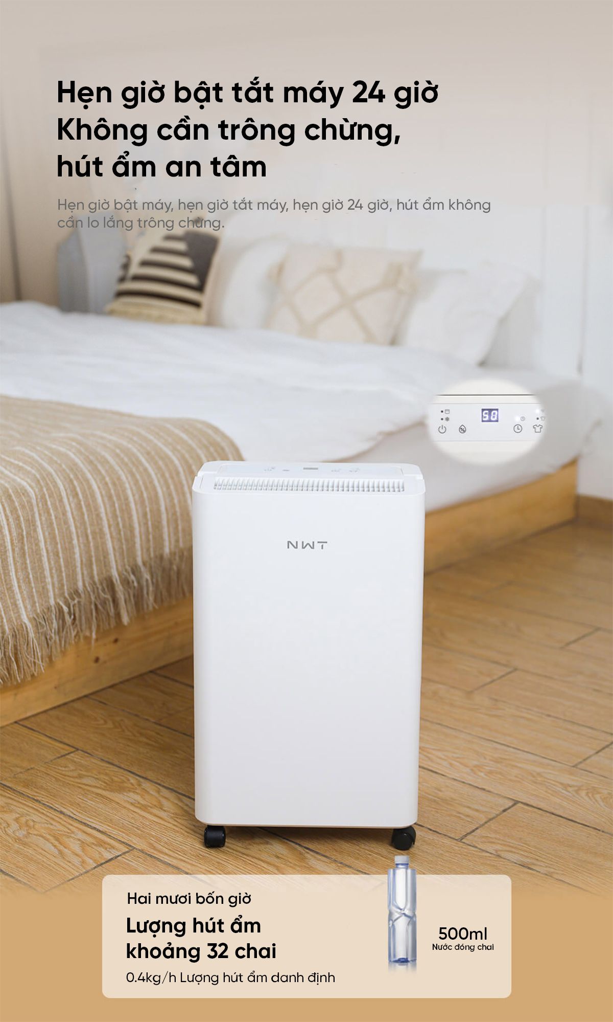 Máy Hút Ẩm Thông Minh Xiaomi NWT 16L Có Bánh Xe Kèm Lưới Lọc Kháng Khuẩn