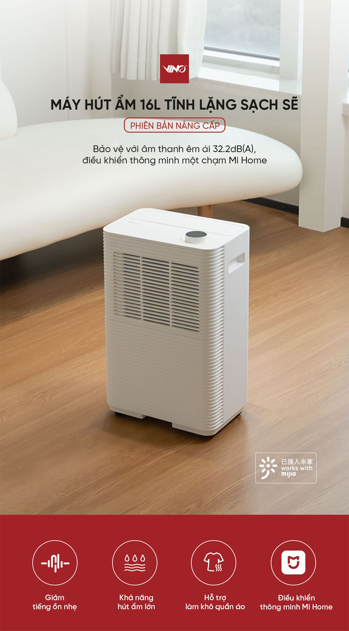 Máy Hút Ẩm Xiaomi VINO 16L Thông Minh