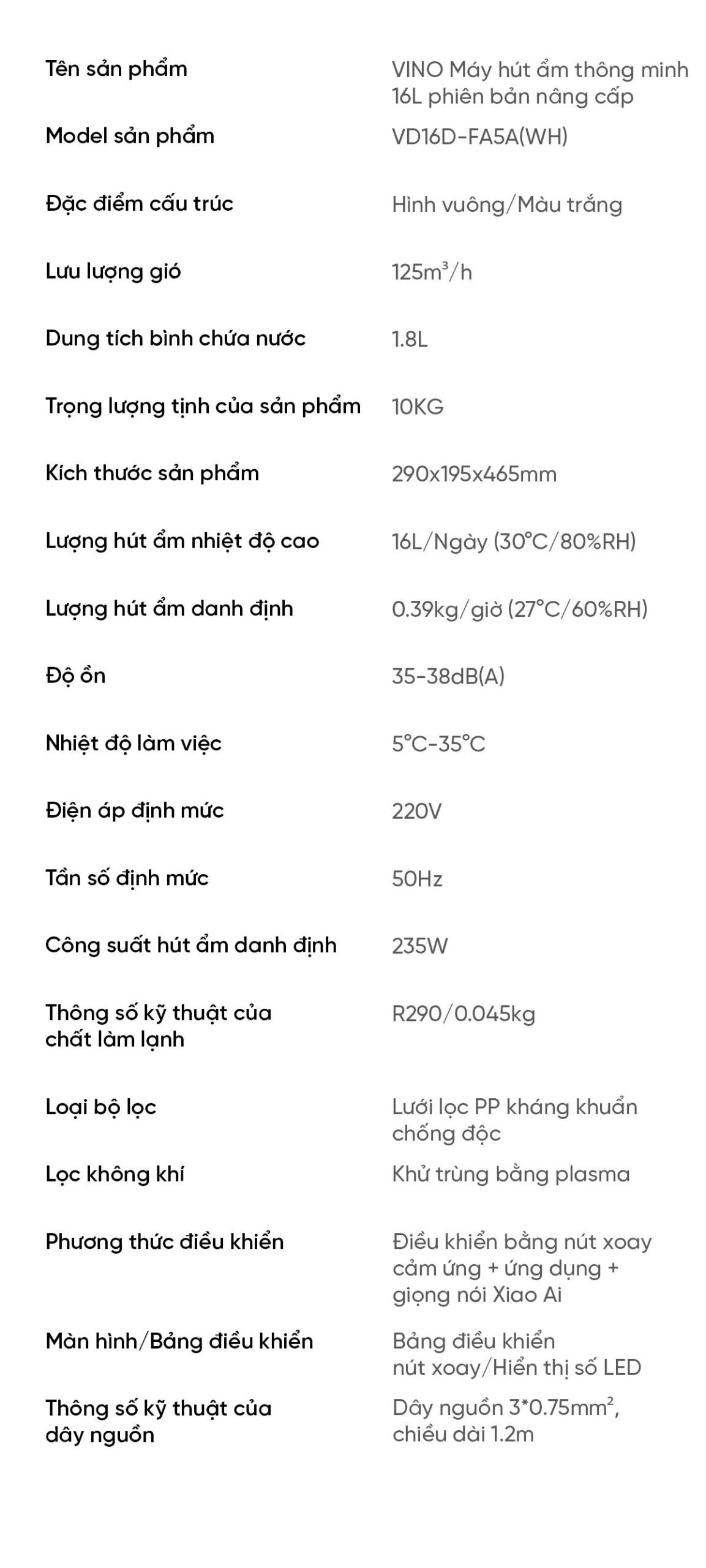 Máy Hút Ẩm Xiaomi VINO 16L Thông Minh