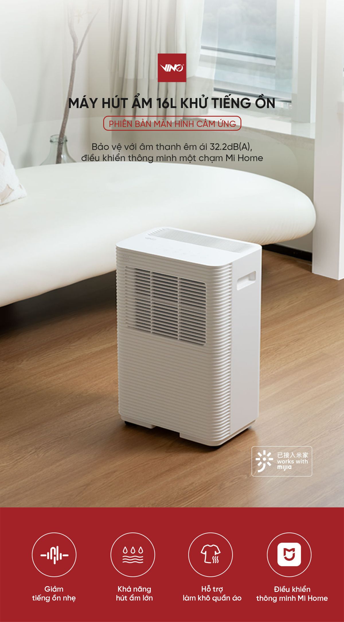 Máy Hút Ẩm Xiaomi VINO 16L Cảm Ứng Thông Minh