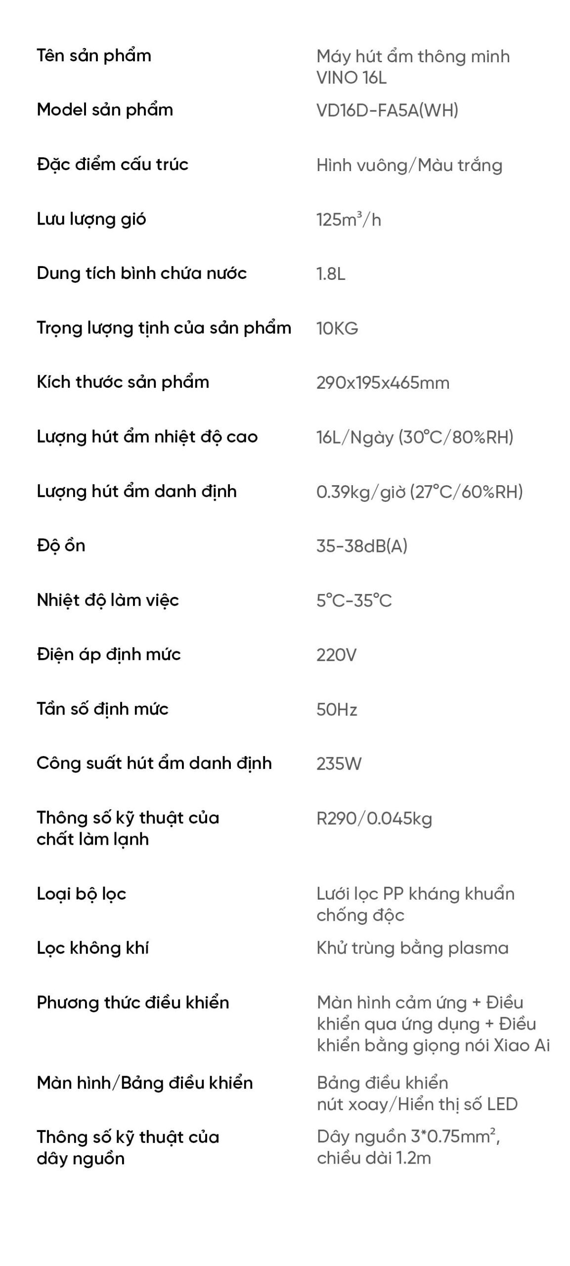 Máy Hút Ẩm Xiaomi VINO 16L Cảm Ứng Thông Minh