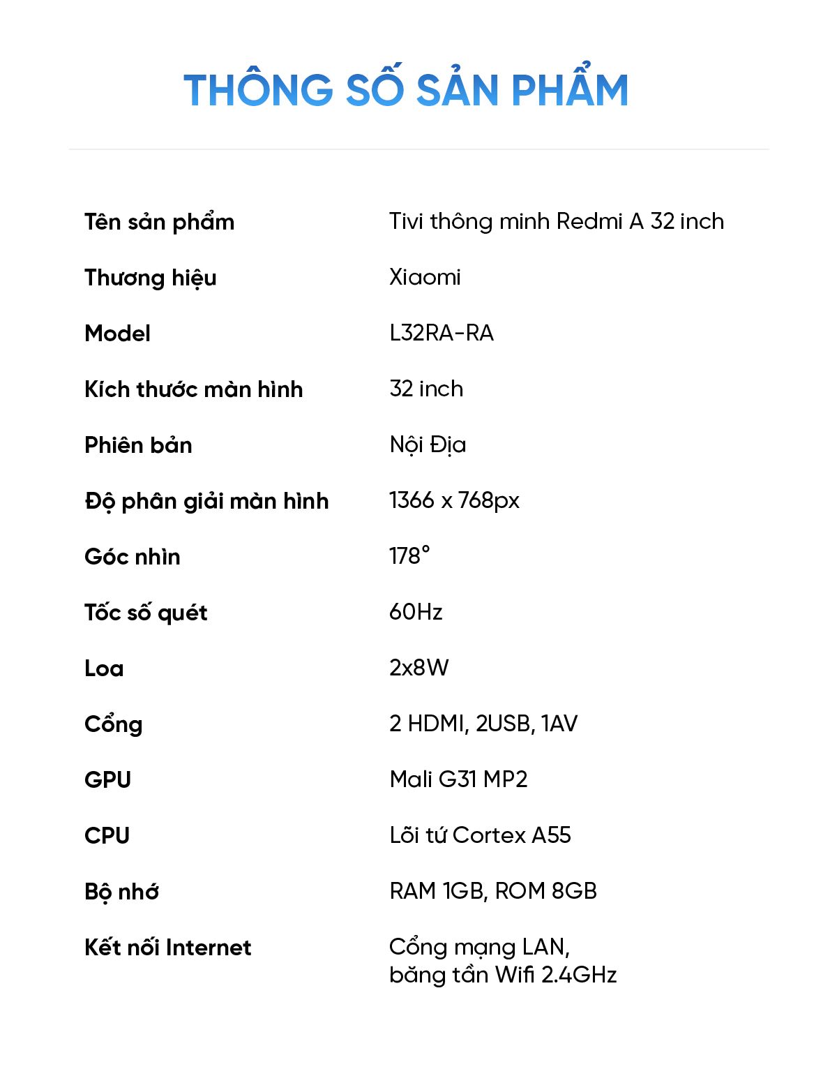 Tivi Xiaomi Redmi A32 32 Inch Bản Nội Địa