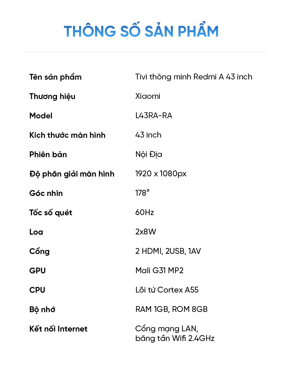 Tivi Xiaomi Redmi A43 43 Inch Nội Địa
