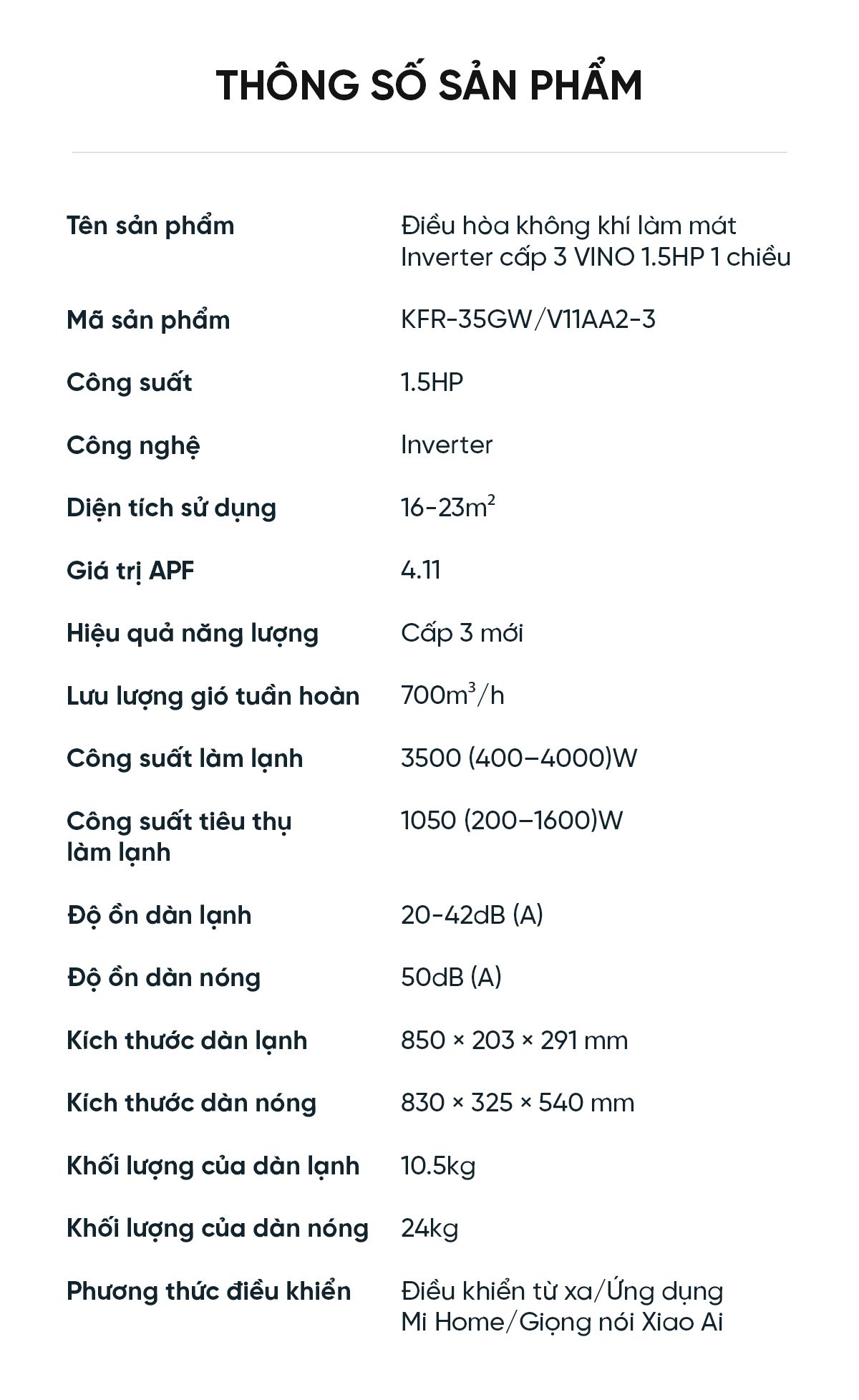 Điều Hoà Xiaomi Vino 12000 BTU 1 Chiều Làm Lạnh KF - 35W/V31ZA - 3 App Mihome