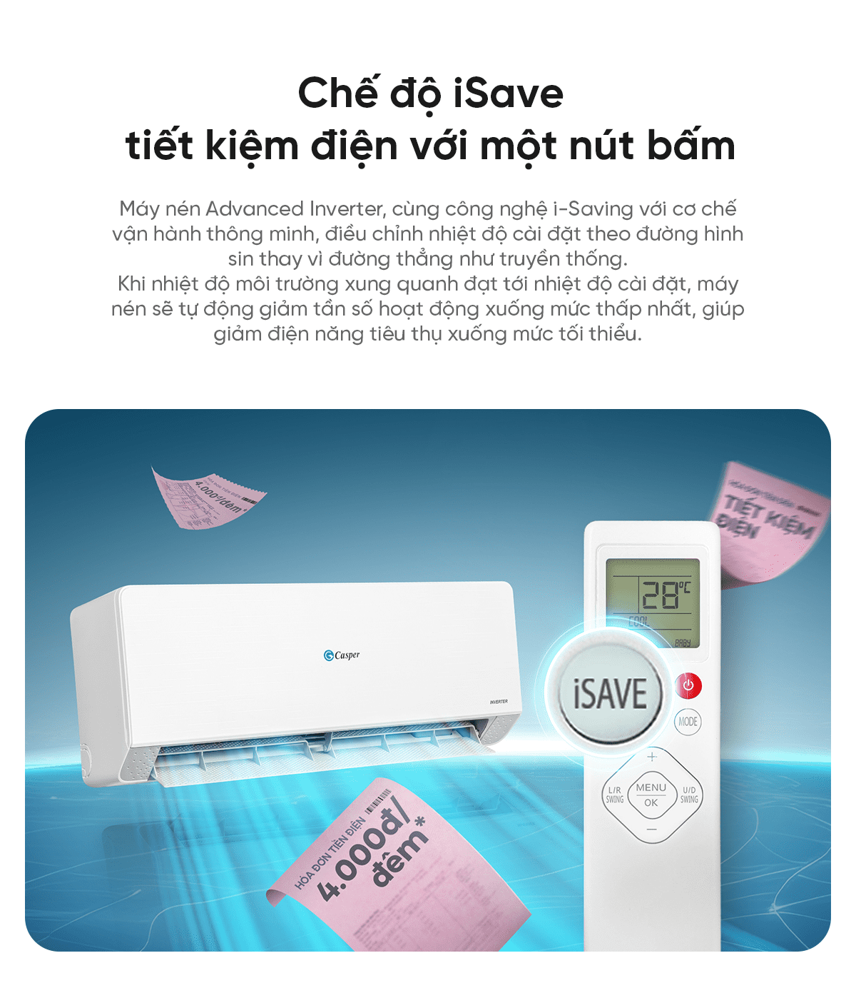Điều hòa Casper EcoPrime Inverter 12000 BTU 1 chiều 1.5HP QC-12IS36