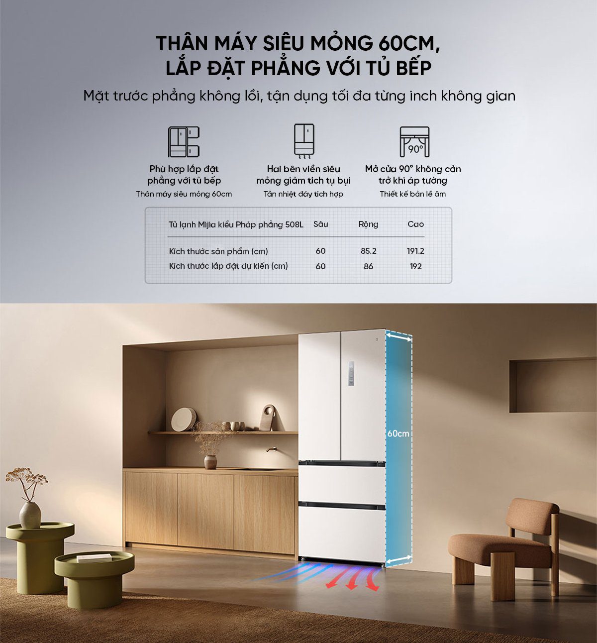 Tủ lạnh Xiaomi Mijia 508L kiểu Pháp Màu Trắng