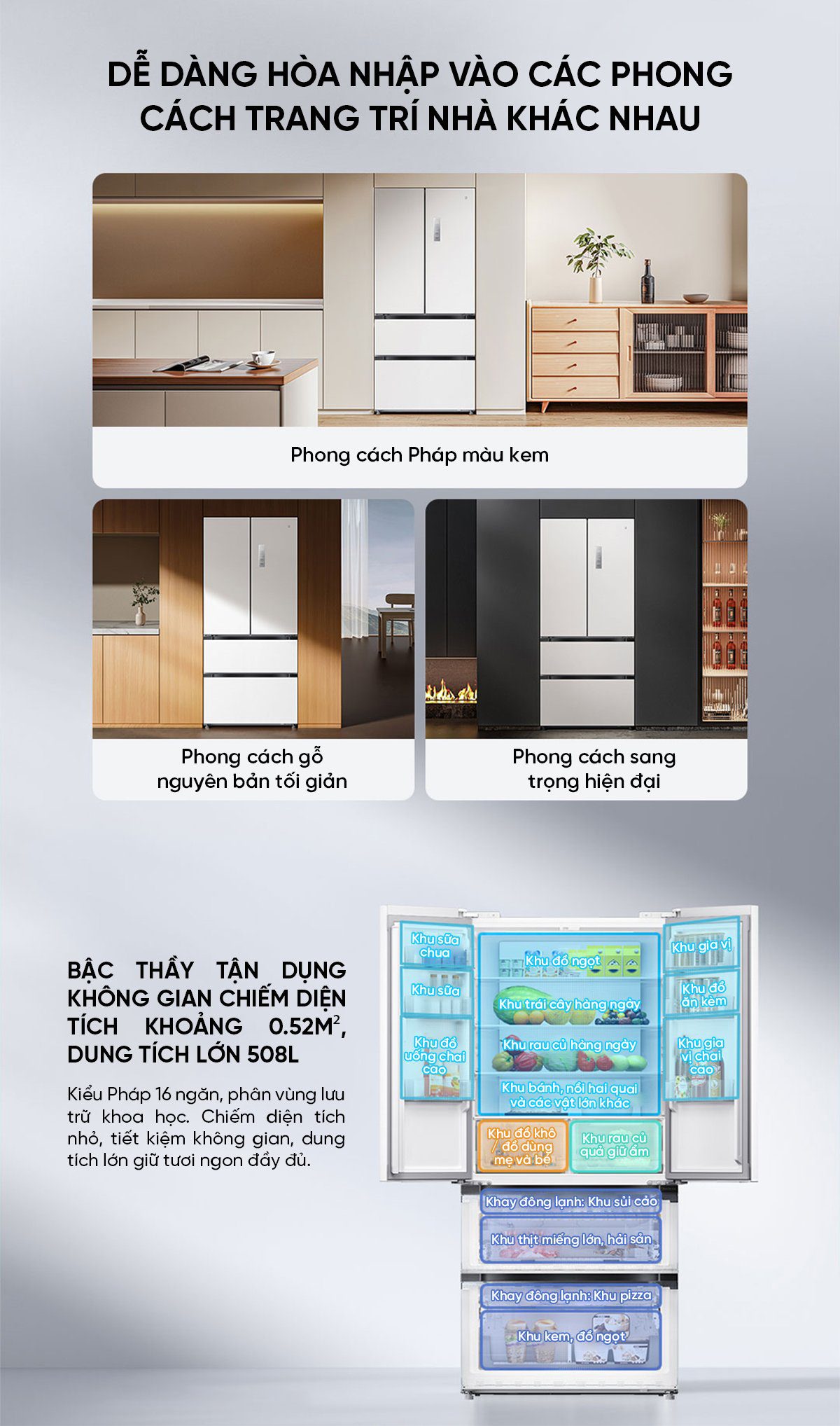 Tủ lạnh Xiaomi Mijia 508L kiểu Pháp Màu Trắng