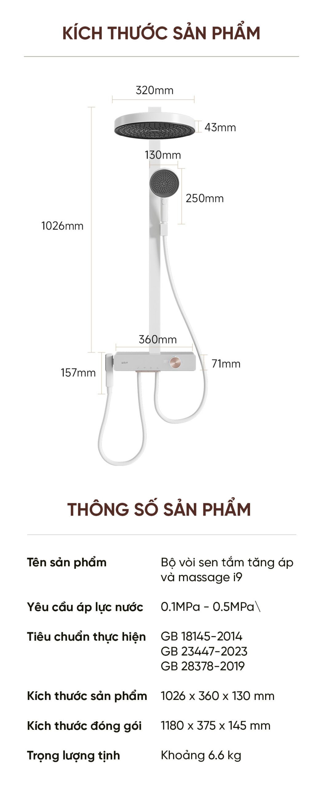 Vòi Sen Tắm Xiaomi Tăng Áp Và Massage i9 Màu Xám