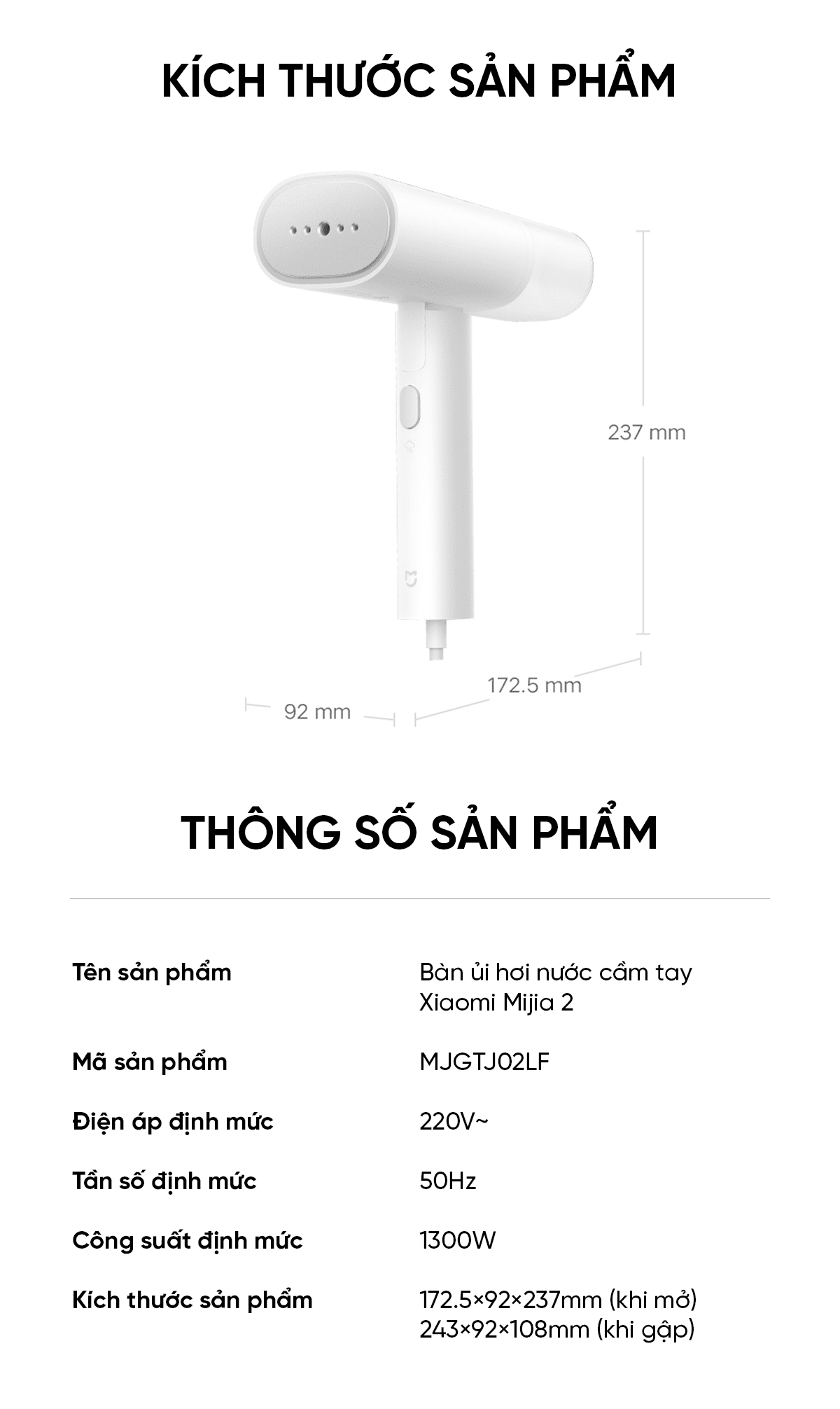 Bàn ủi hơi nước cầm tay Xiaomi mijia 2 MJGTJ02LF