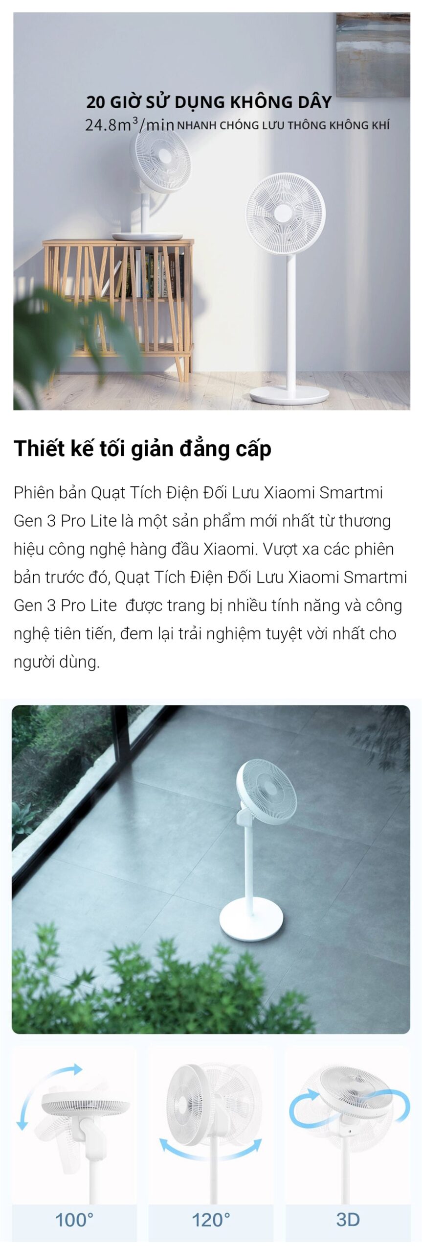 Quạt đứng tích điện Smartmi Gen 3 Pro Lite