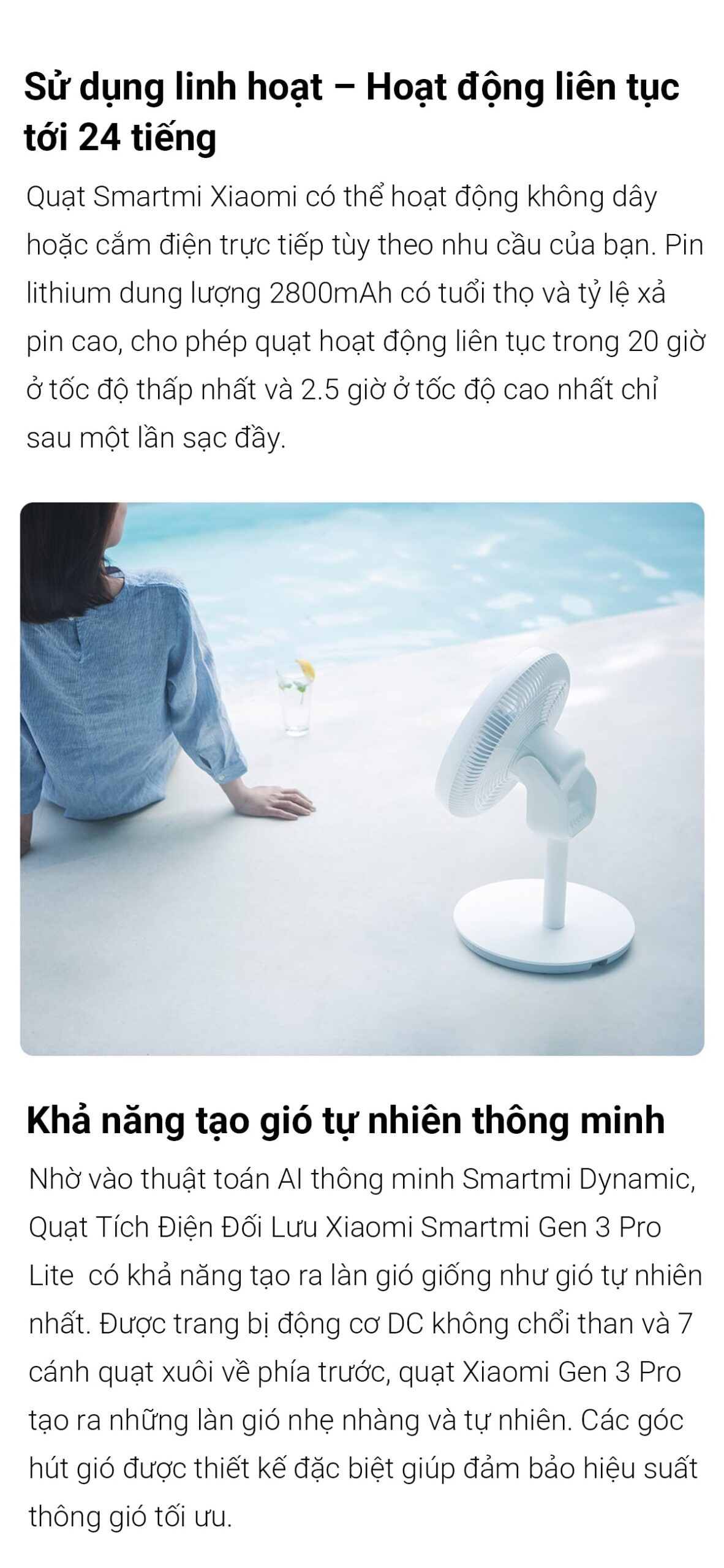 Quạt đứng tích điện Smartmi Gen 3 Pro Lite