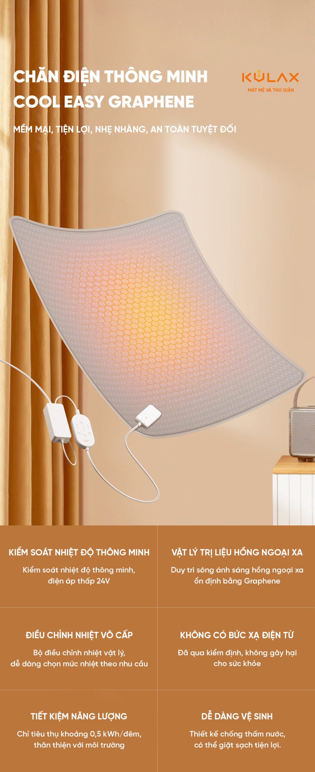 Chăn điện Xiaomi Cool Easy Graphene - Mềm mại, An toàn tuyệt đối