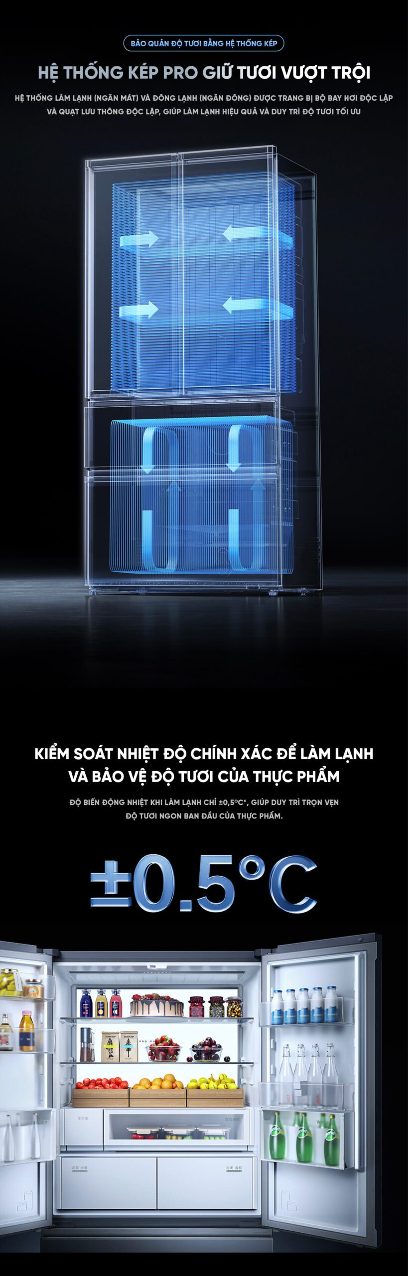 Tủ Lạnh Xiaomi Mija 560L Kiểu Pháp 2026 , Làm Lạnh Kép , Làm Đá Tự Động