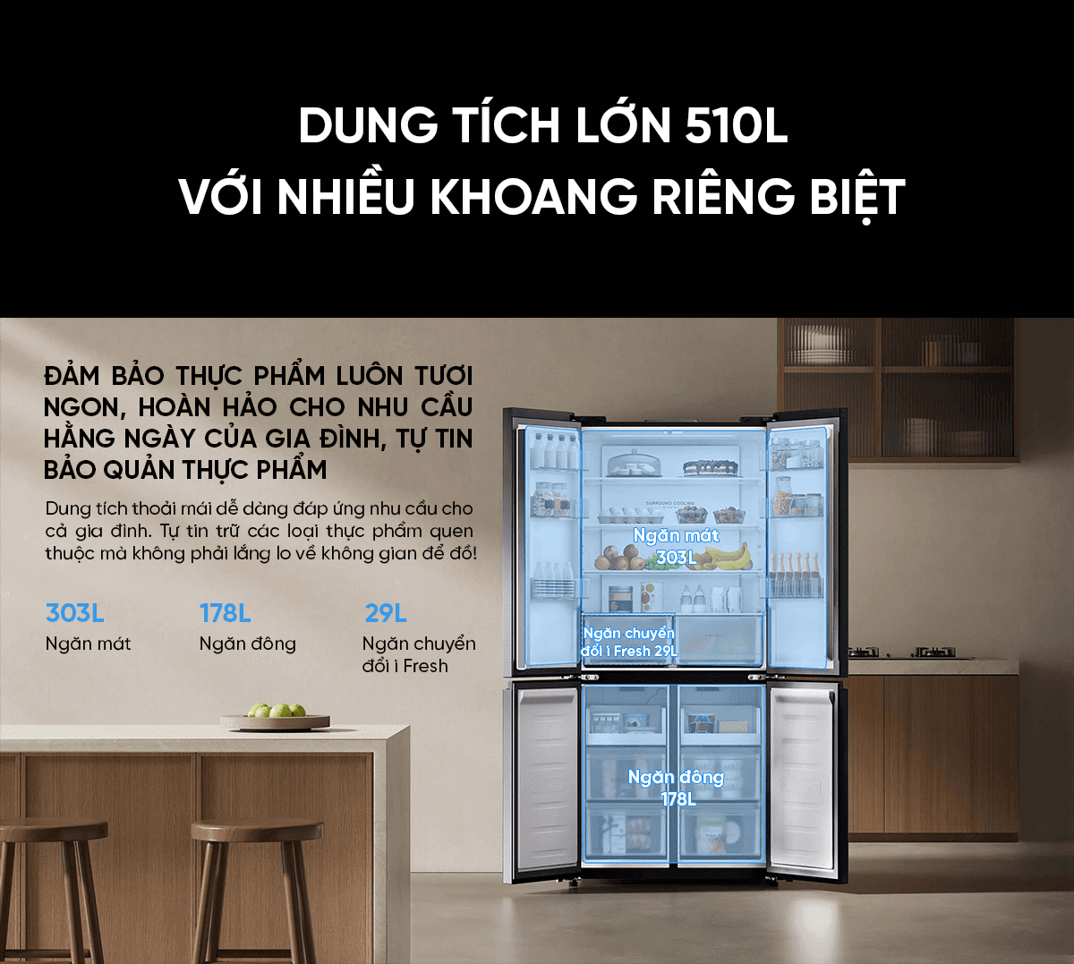 Tủ lạnh Xiaomi Mijia Cross Door 510L – Bản Quốc Tế, Bảo hành hãng