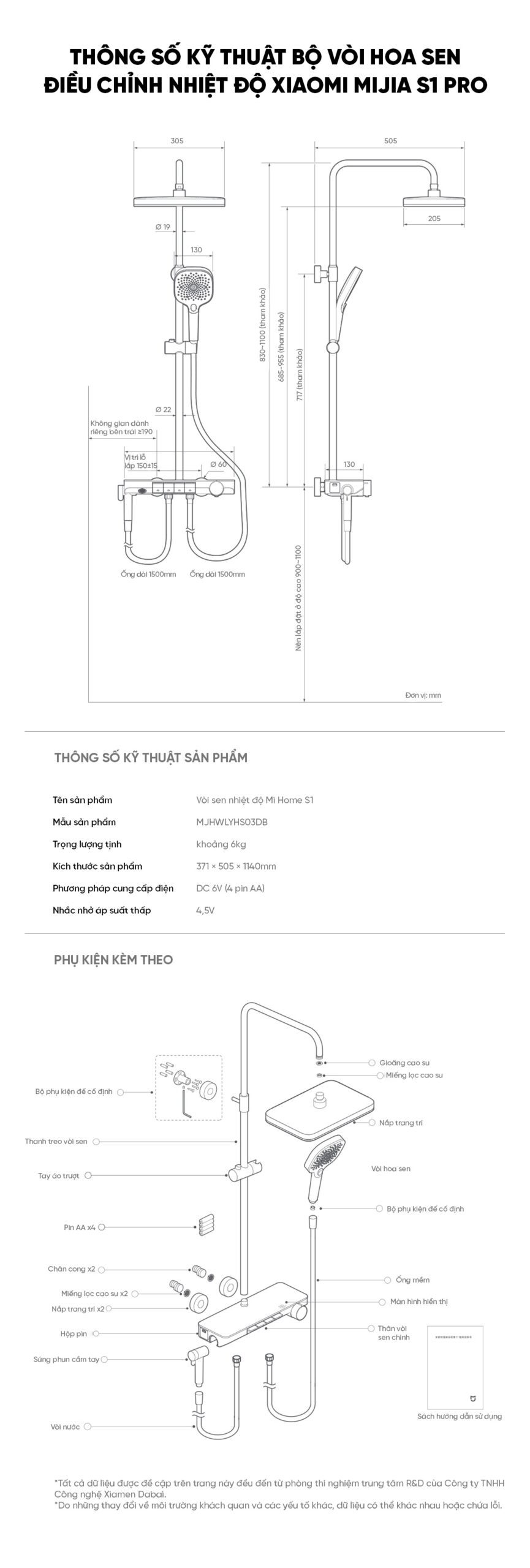 Bộ vòi hoa sen điều chỉnh nhiệt độ Xiaomi Mijia S1 Pro