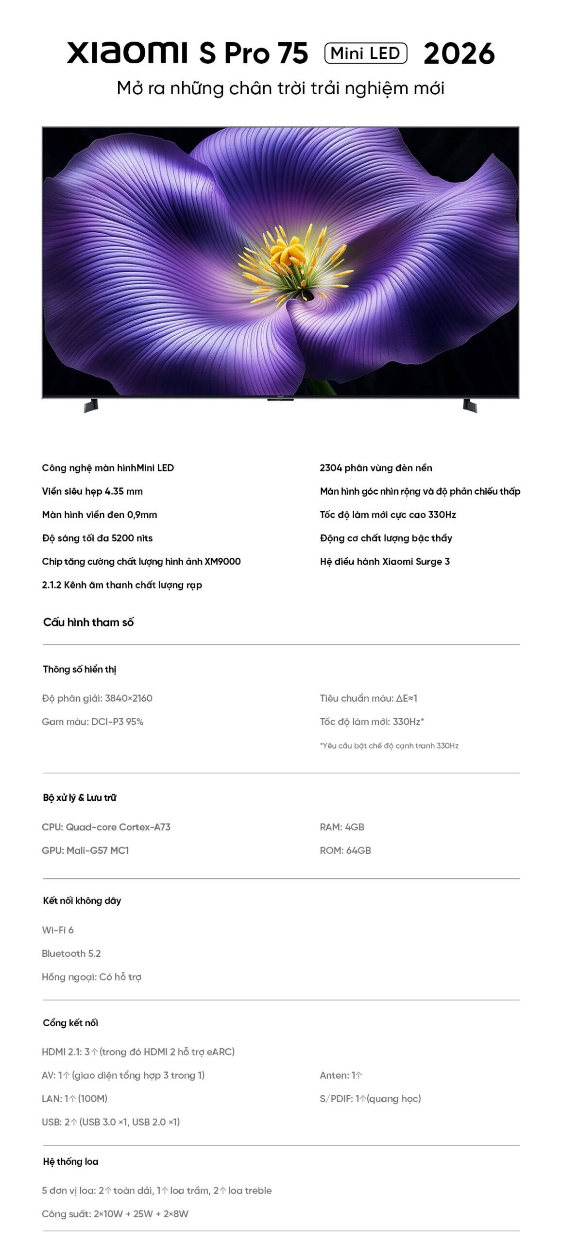 Tivi Xiaomi S Pro 2026 Mini LED 75Inch 4/64 330Hz 5200nits
