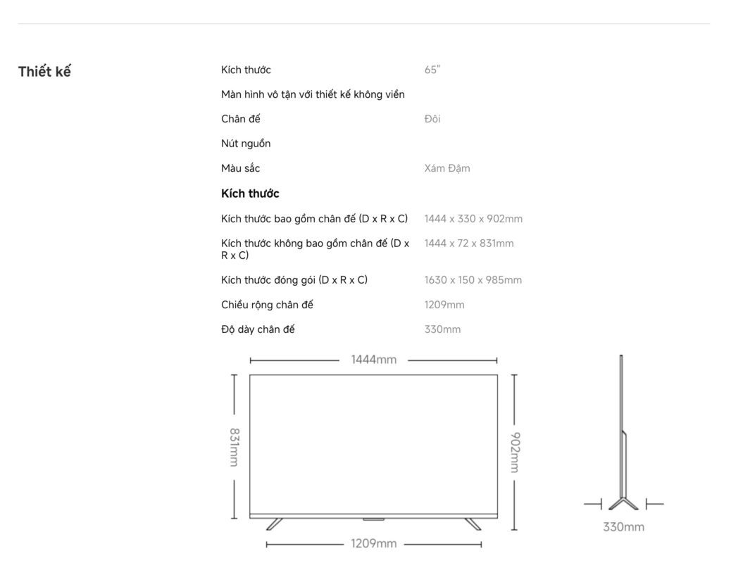 Tivi Xiaomi S Pro Mini LED 65inch 2026 – Bản Quốc Tế – 4K/144Hz – 3GB/32GB