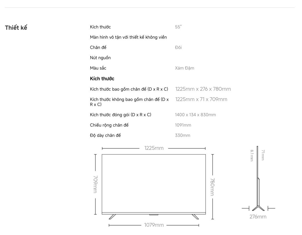 Tivi Xiaomi S Pro Mini LED 55 inch 2026 – Bản Quốc Tế – 4K/144Hz – 3GB/32GB