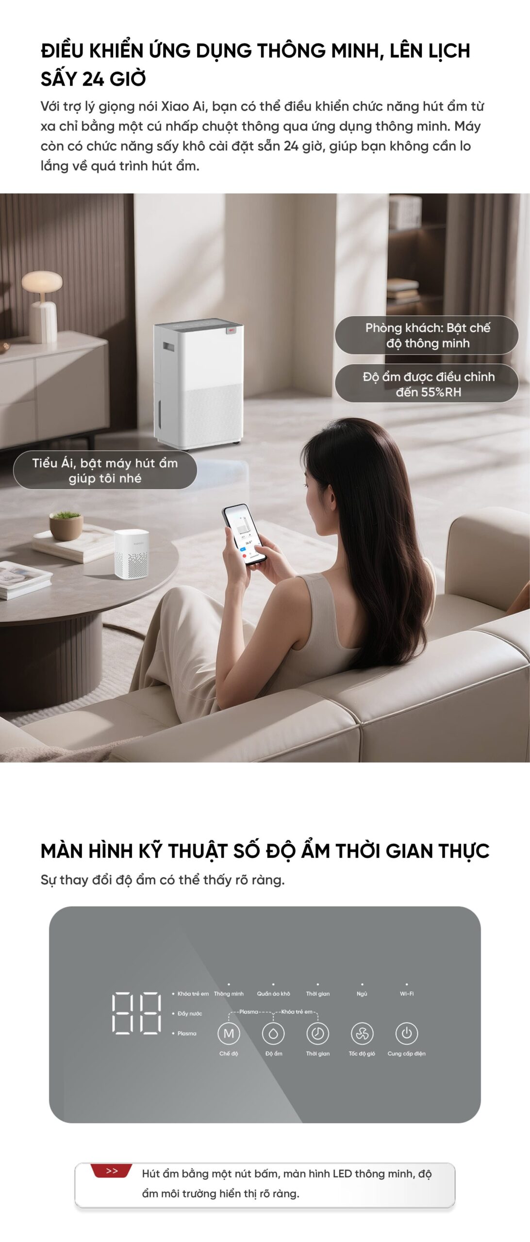 Máy hút ẩm thông minh Xiaomi VINO 20L | Giá tốt