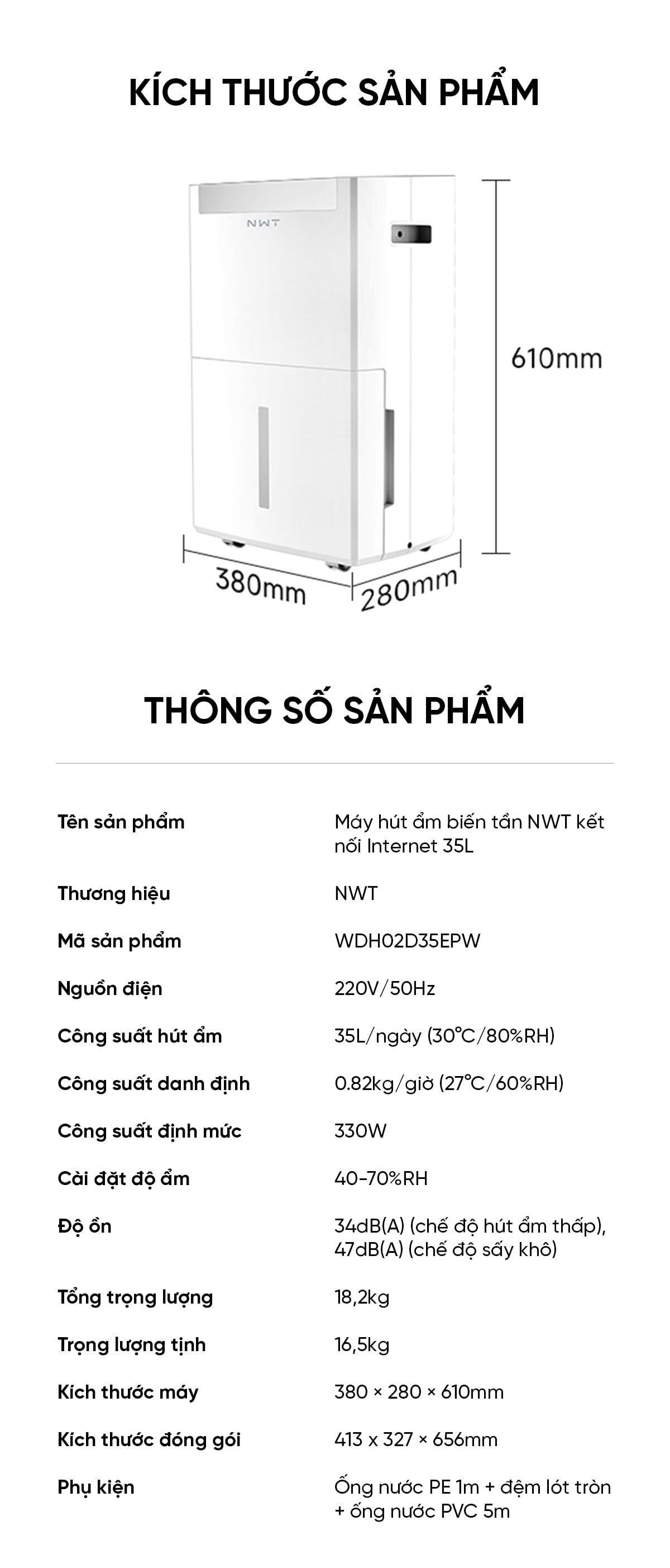 Máy hút ẩm Xiaomi New WideTech 35L Biến tần | Giá ưu đãi