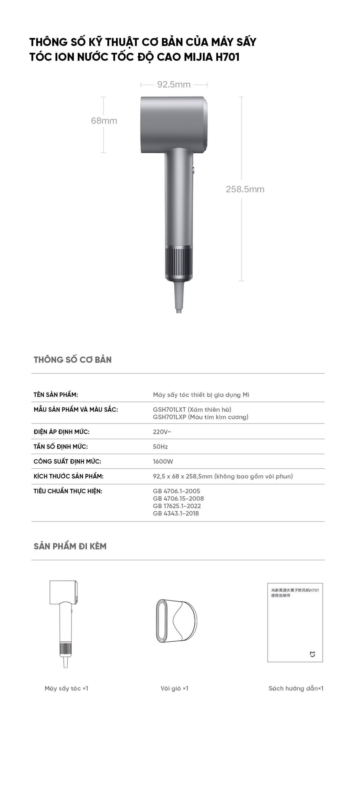 Máy sấy tóc ion nước tốc độ cao Mijia H701 | Giá ưu đãi