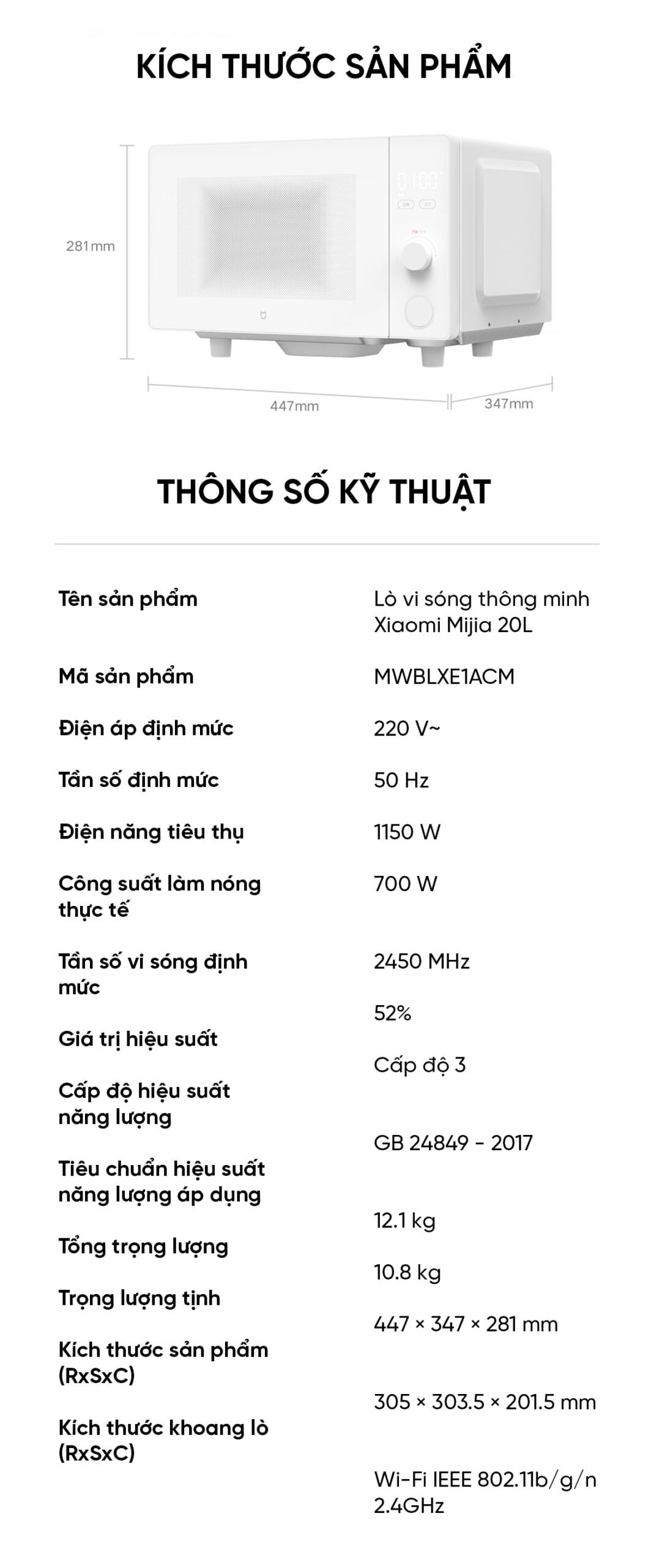 Lò vi sóng Xiaomi Mija 20L Bản Smart Kết nối App Mihome