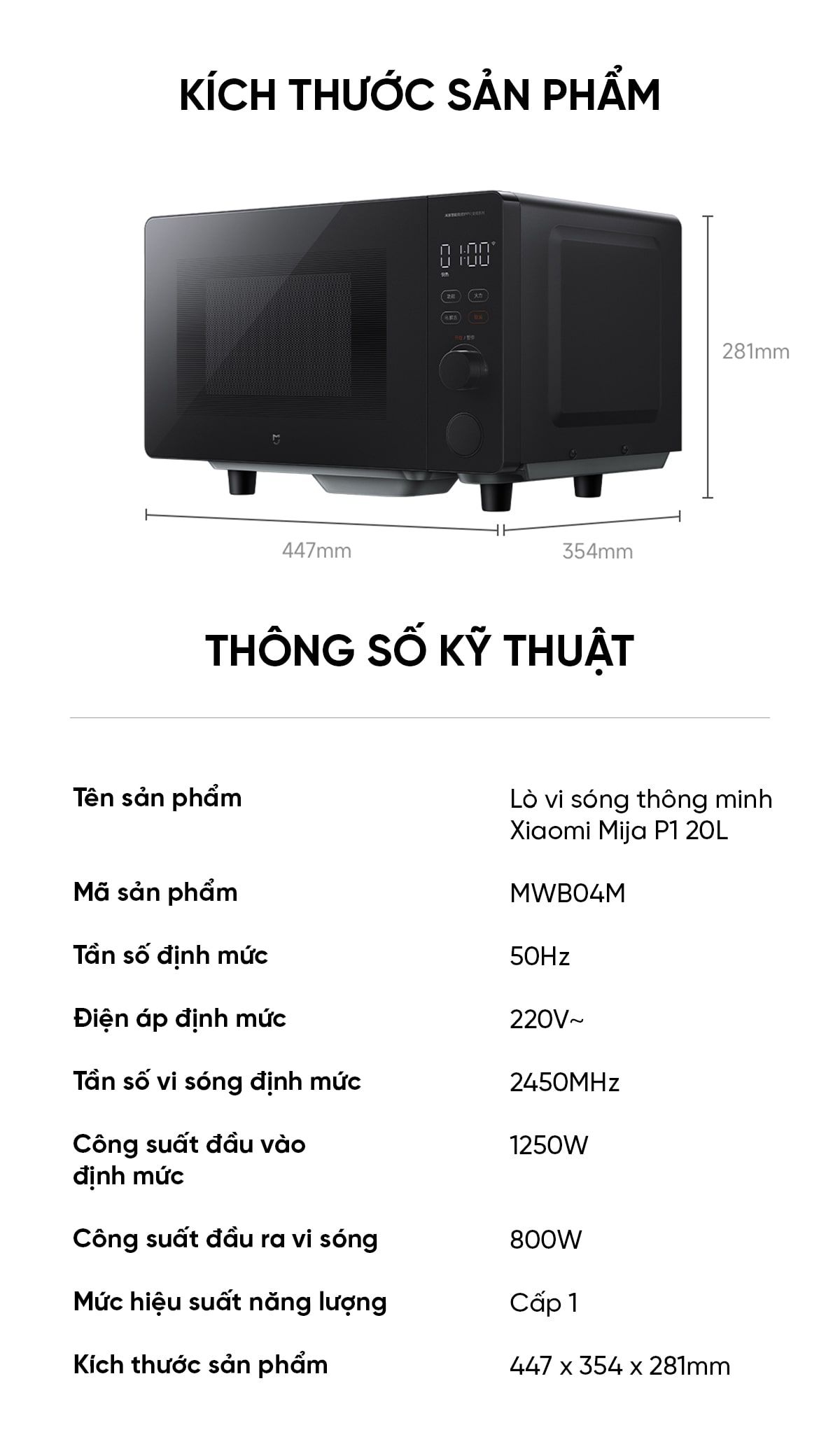 Lò vi sóng Xiaomi Mija P1 20L Smart Kết nối App Mihome | Giá ưu đãi