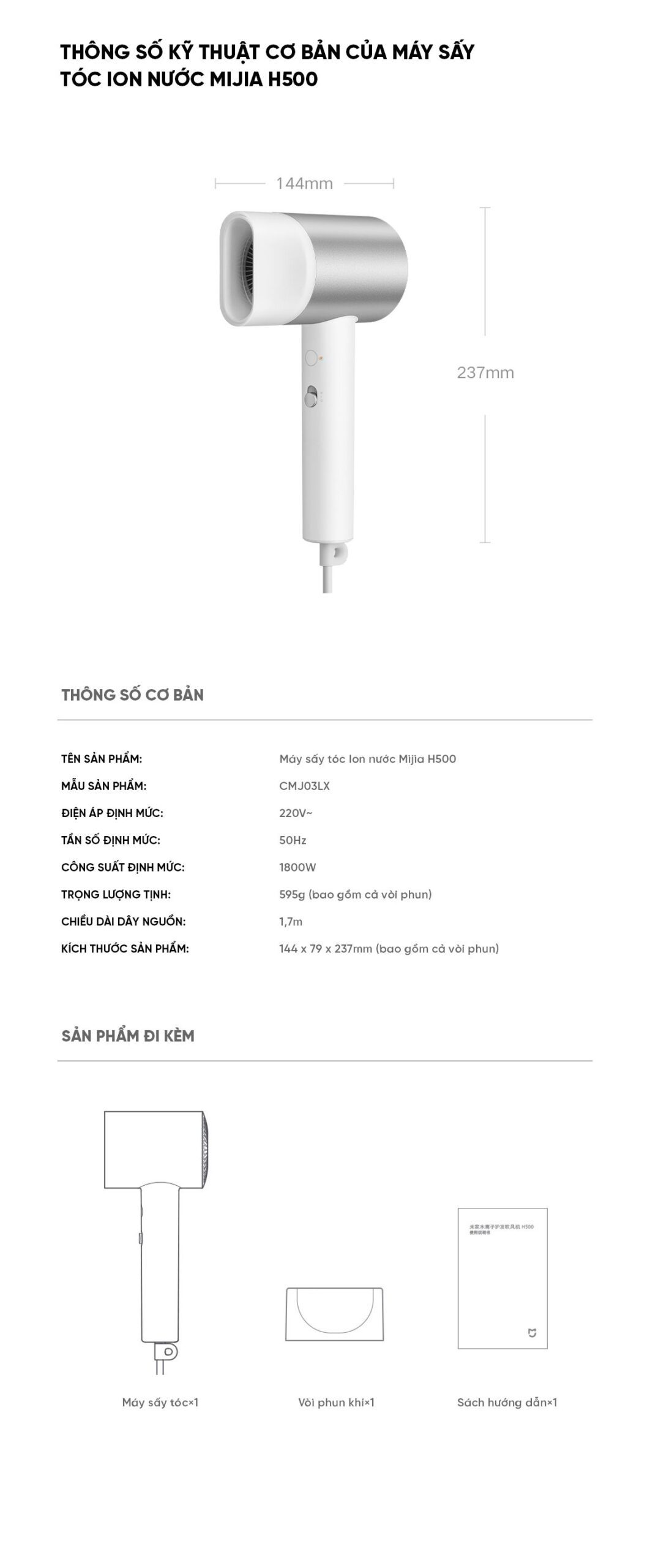 Máy sấy tóc ion nước Mijia H500 | Giá ưu đãi