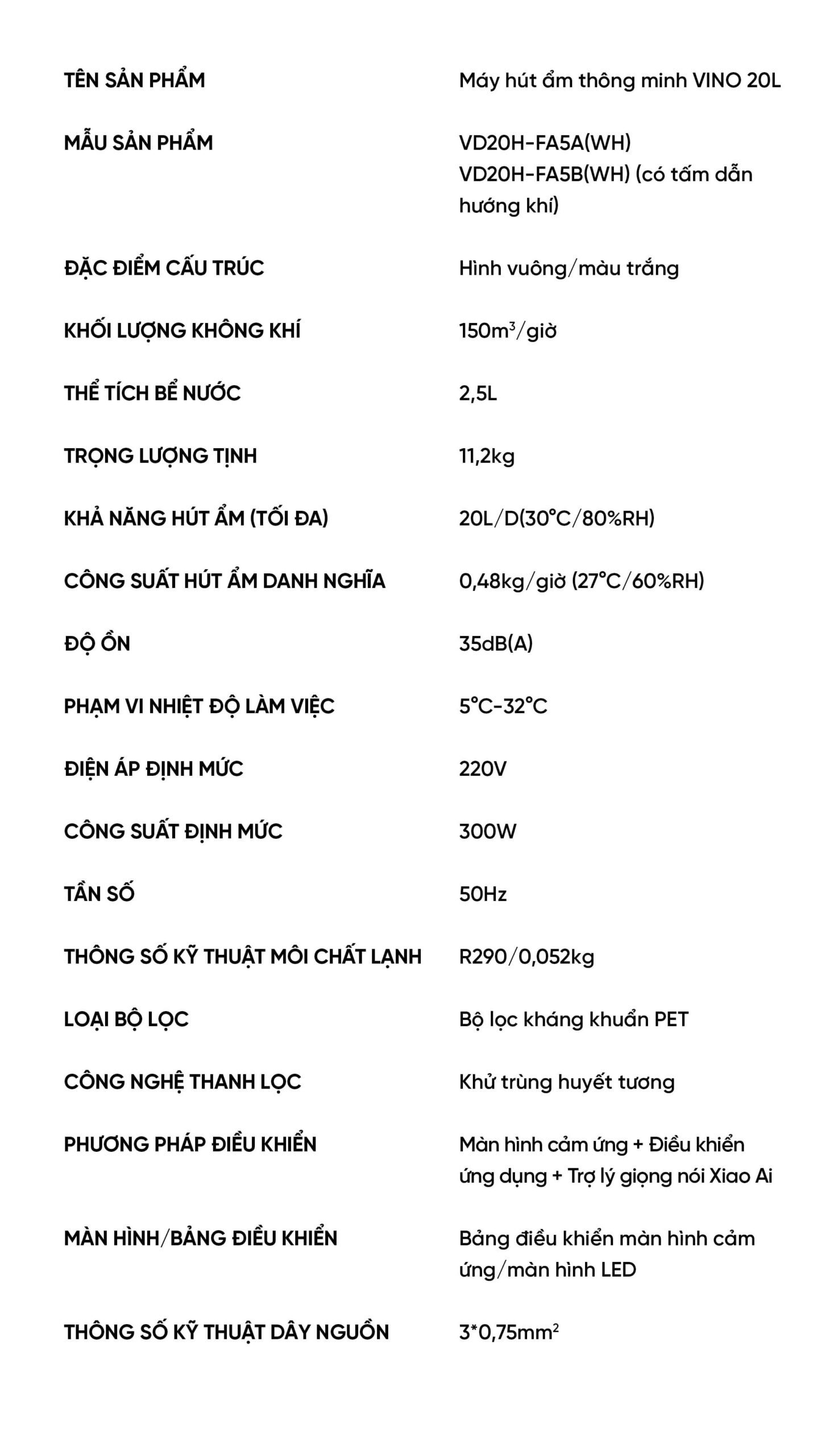 Máy hút ẩm thông minh Xiaomi VINO 20L | Giá tốt