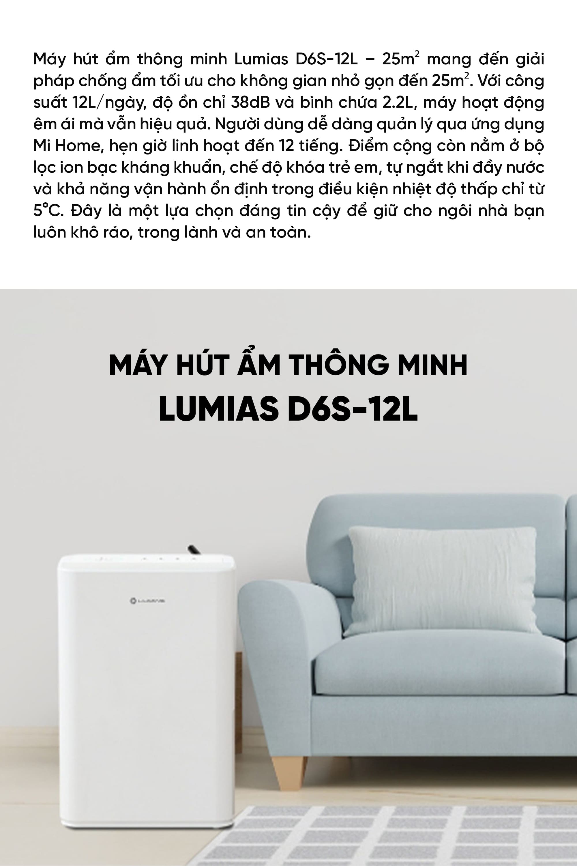 Máy hút ẩm 12L Lumias D6S-12L