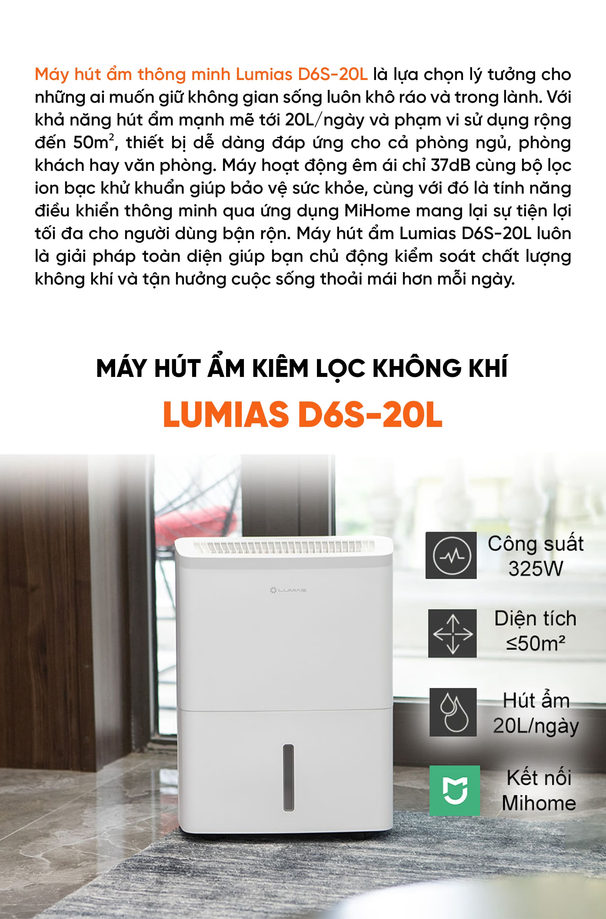 Máy hút ẩm 20L Lumias D6S-20L