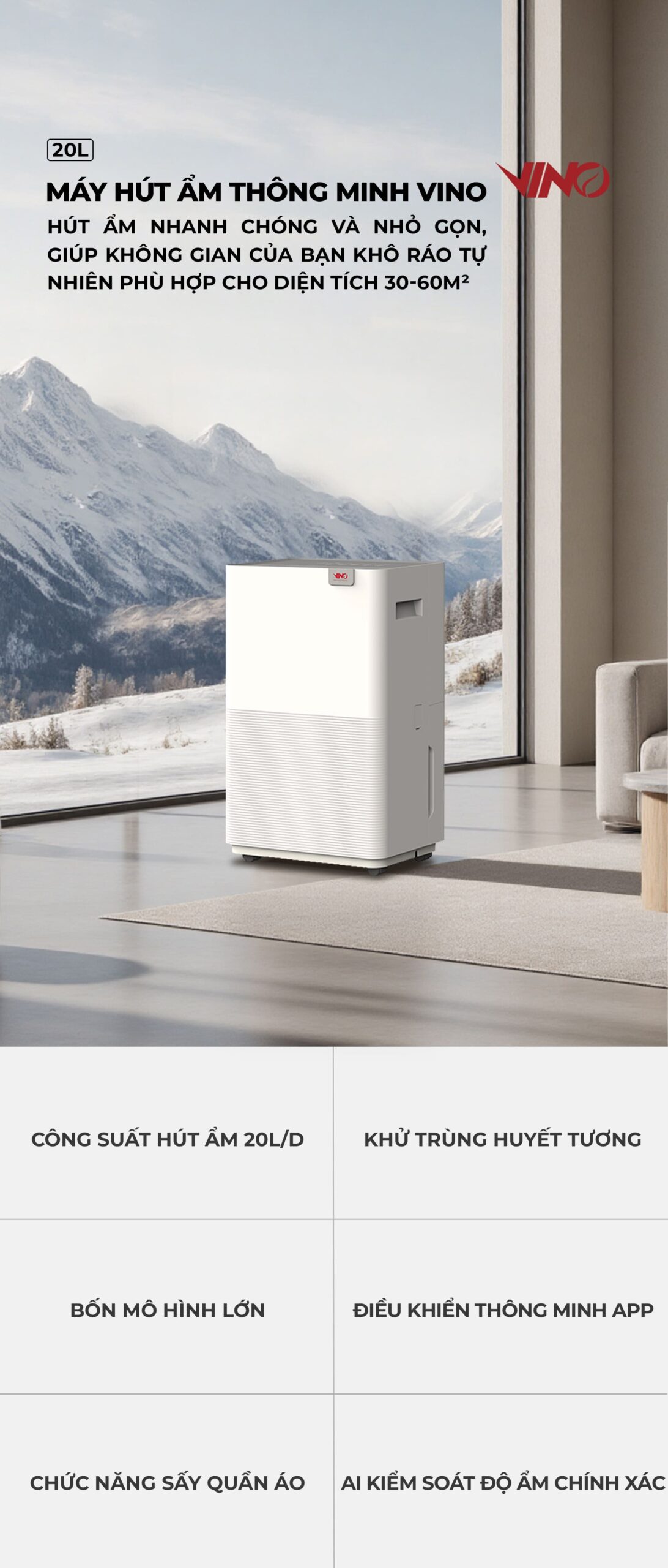 Máy hút ẩm thông minh Xiaomi VINO 20L | Giá tốt