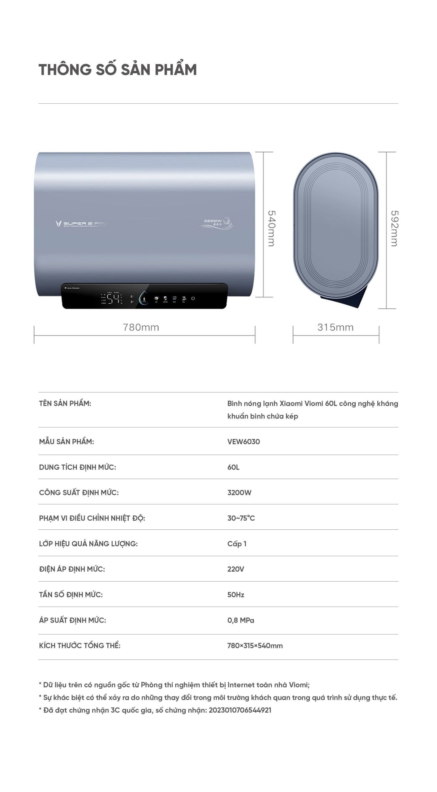 Bình Nóng Lạnh Xiaomi Viomi 60L Công Nghệ Kháng Khuẩn Bình Chứa Kép