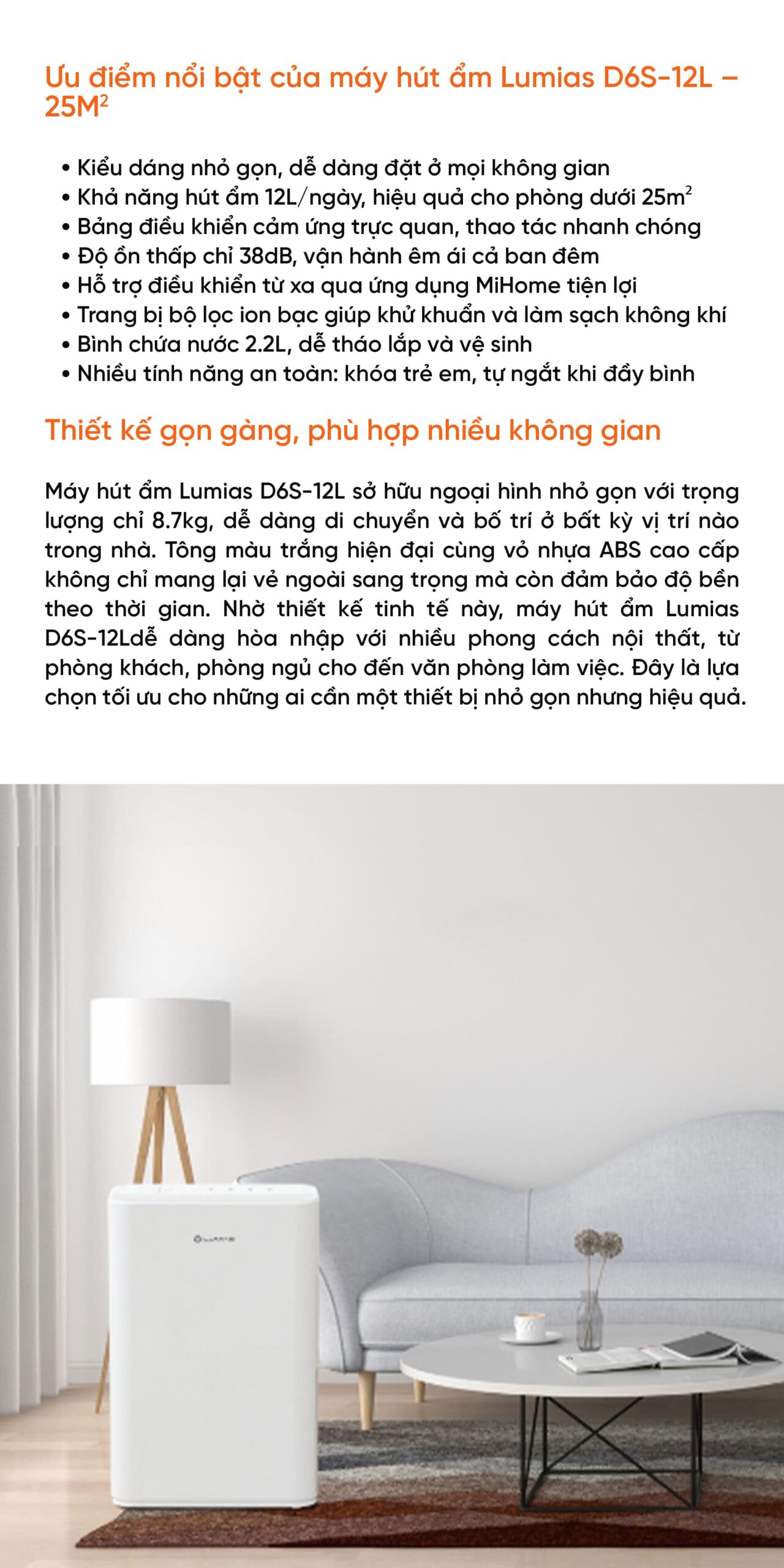 Máy hút ẩm 12L Lumias D6S-12L