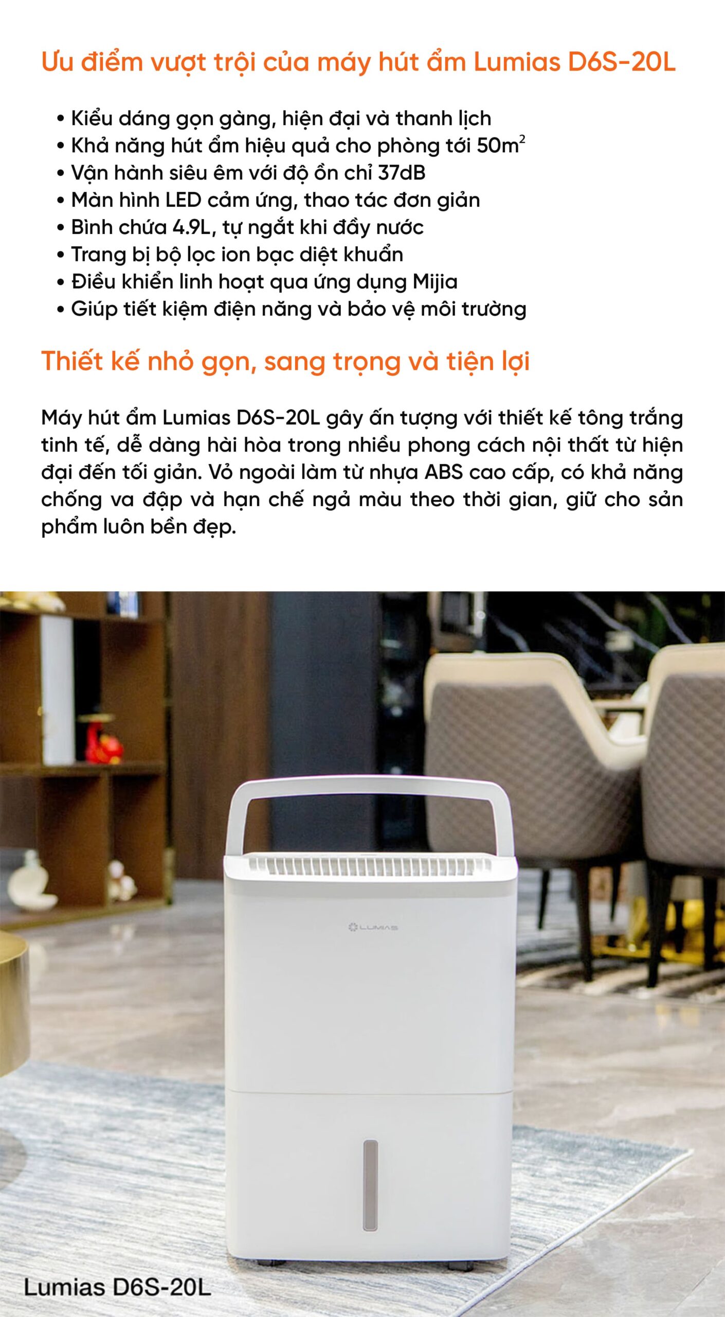 Máy hút ẩm 20L Lumias D6S-20L
