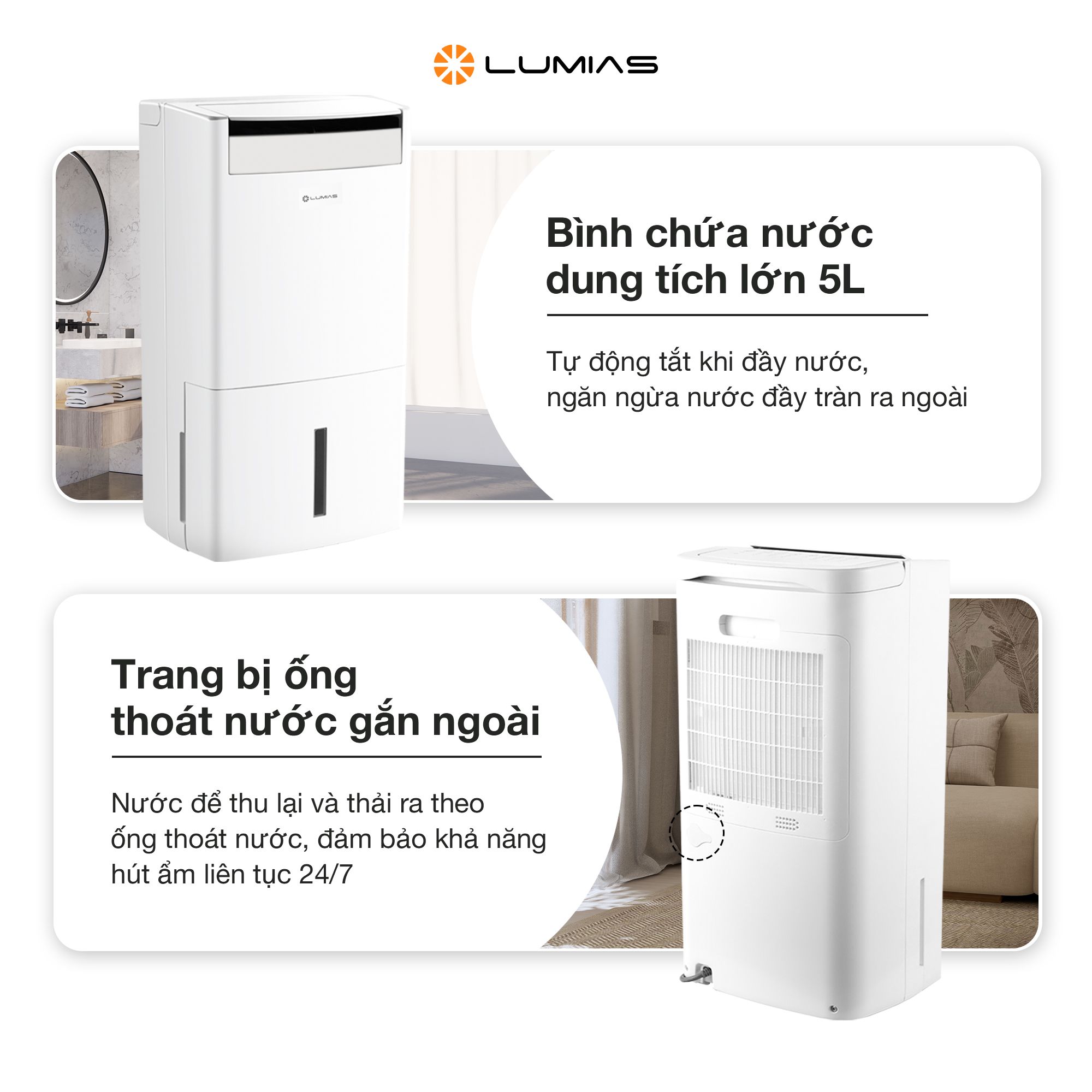 Máy hút ẩm kiêm lọc khí thông minh 26L Lumias D6S-26L (HEPA)